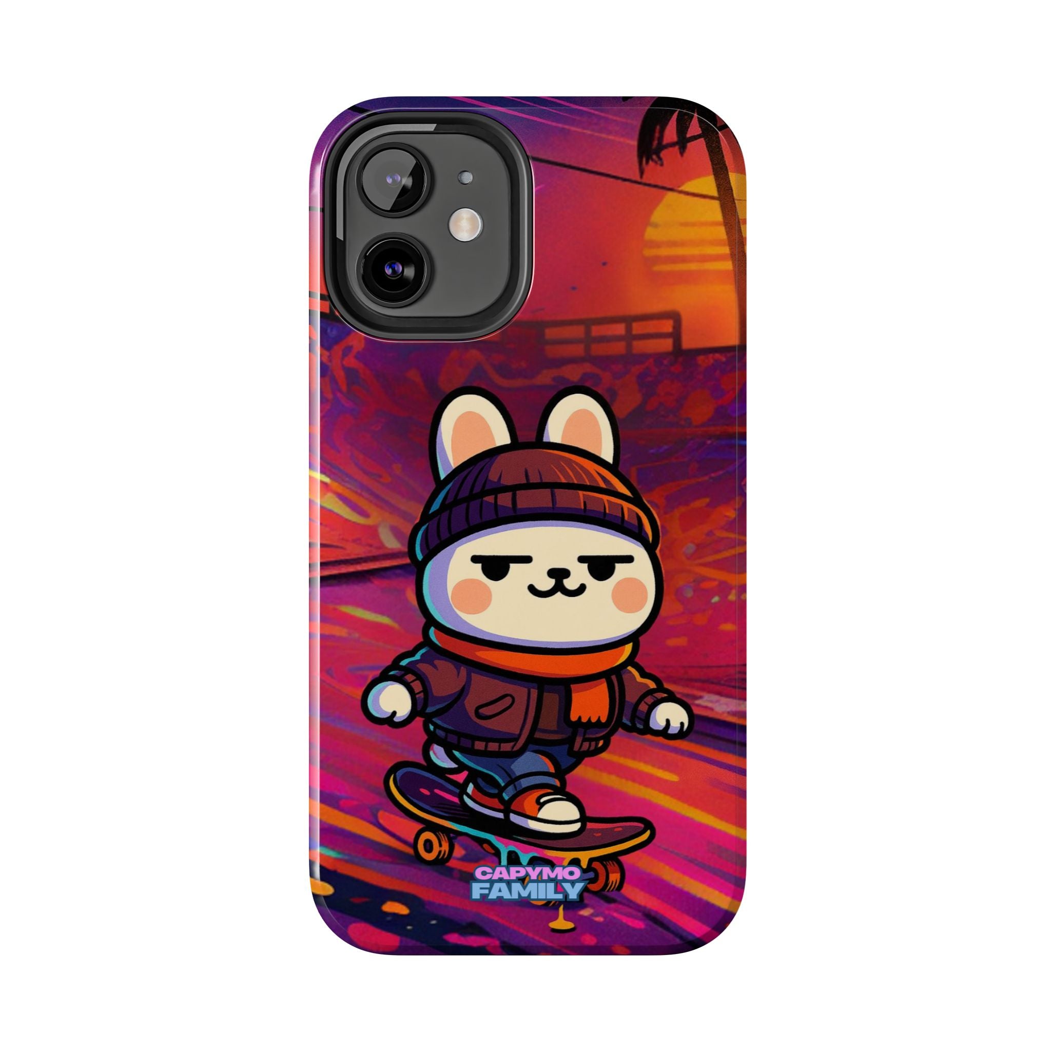 Capymo Family Sunset Skate Bunny Phone Case – Vibrant Skatepark Bunny "Toto" Phone Case