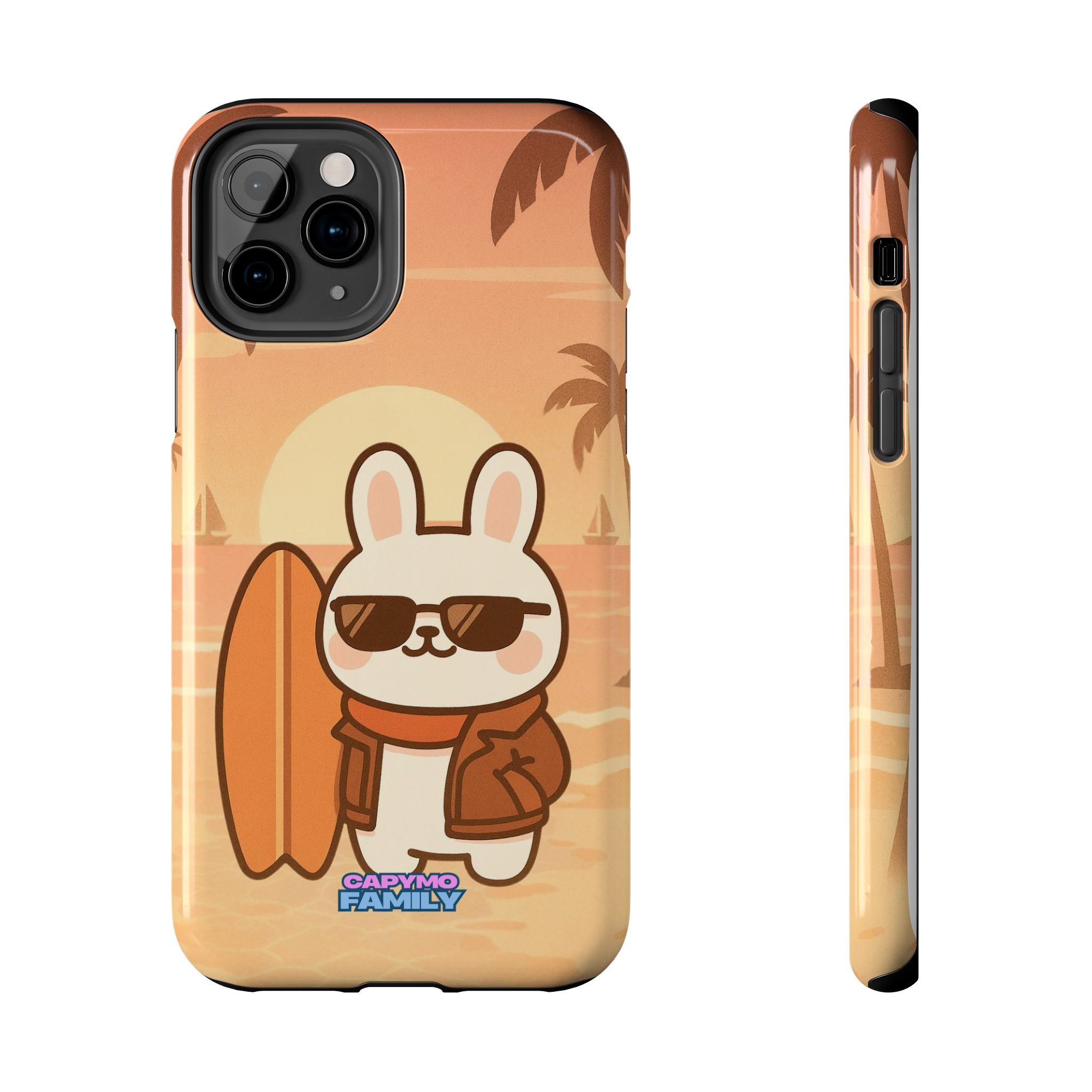 Capymo Family Sunset Surf Bunny Phone Case – Tropical Beach Skateboard Bunny "Toto" Phone Case