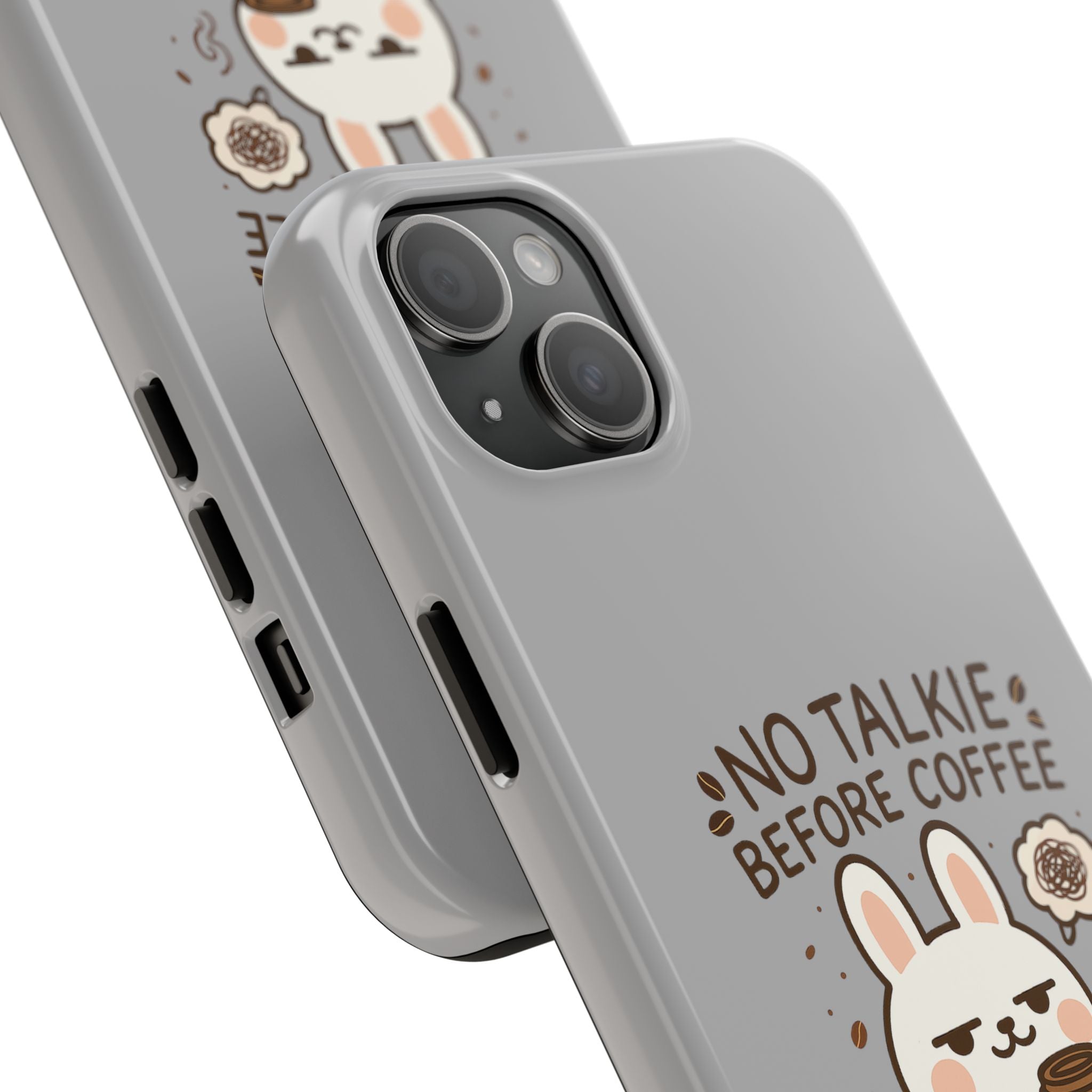 Capymo Family “No Talkie Before Coffee” Phone Case – Grumpy Bunny Morning Mood