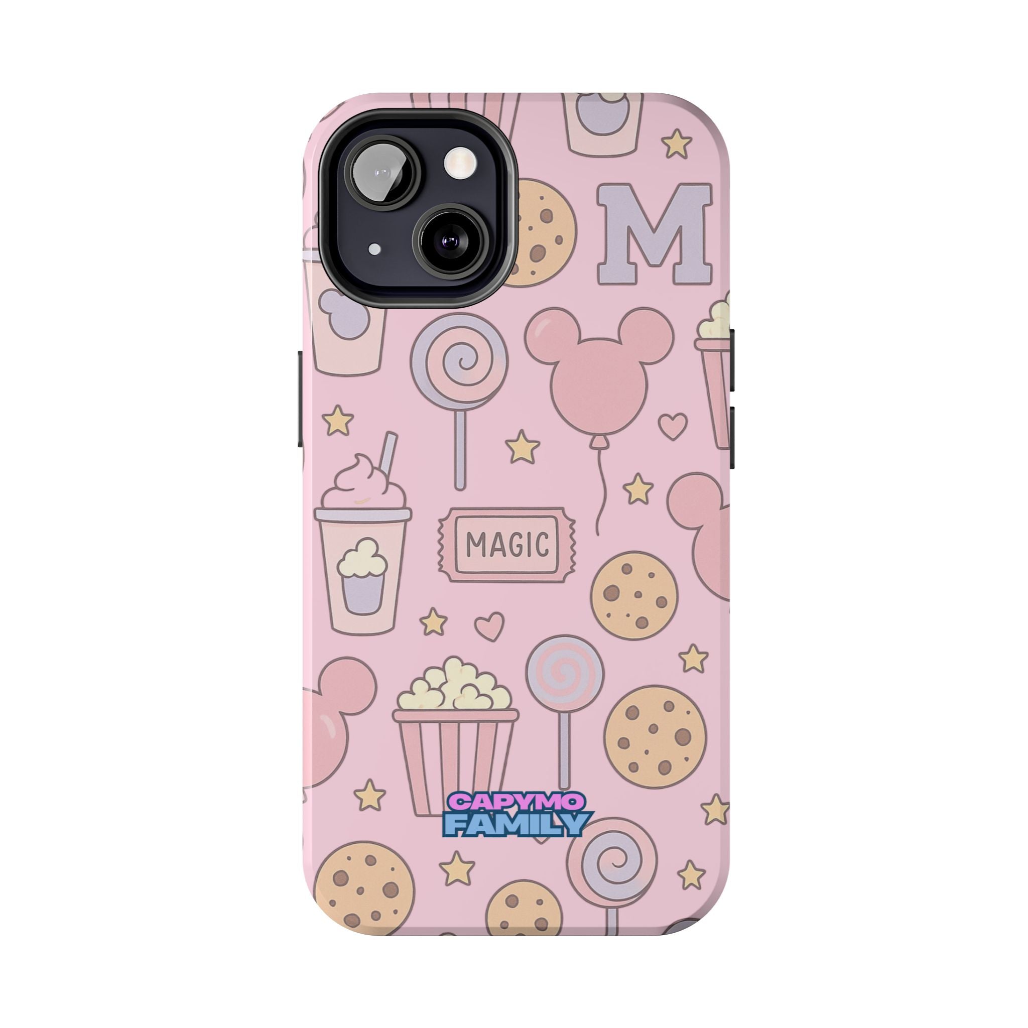 Capymo Family Kawaii Magic Snack Phone Case – Pastel Candy, Popcorn & Cookie Pattern Cover
