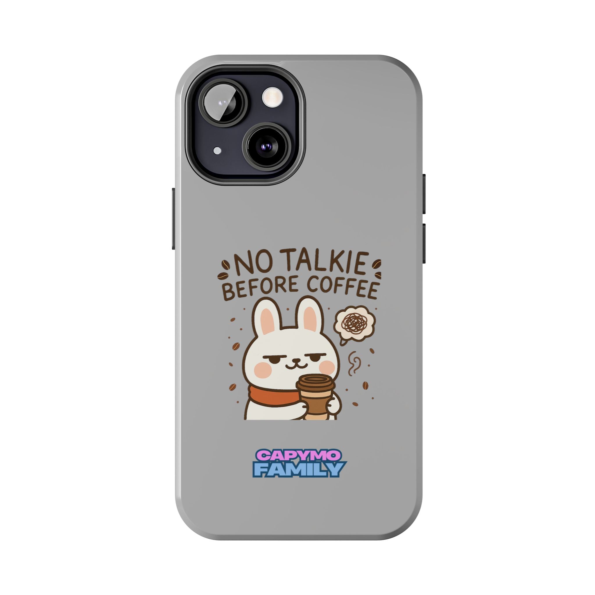 Capymo Family “No Talkie Before Coffee” Phone Case – Grumpy Bunny Morning Mood