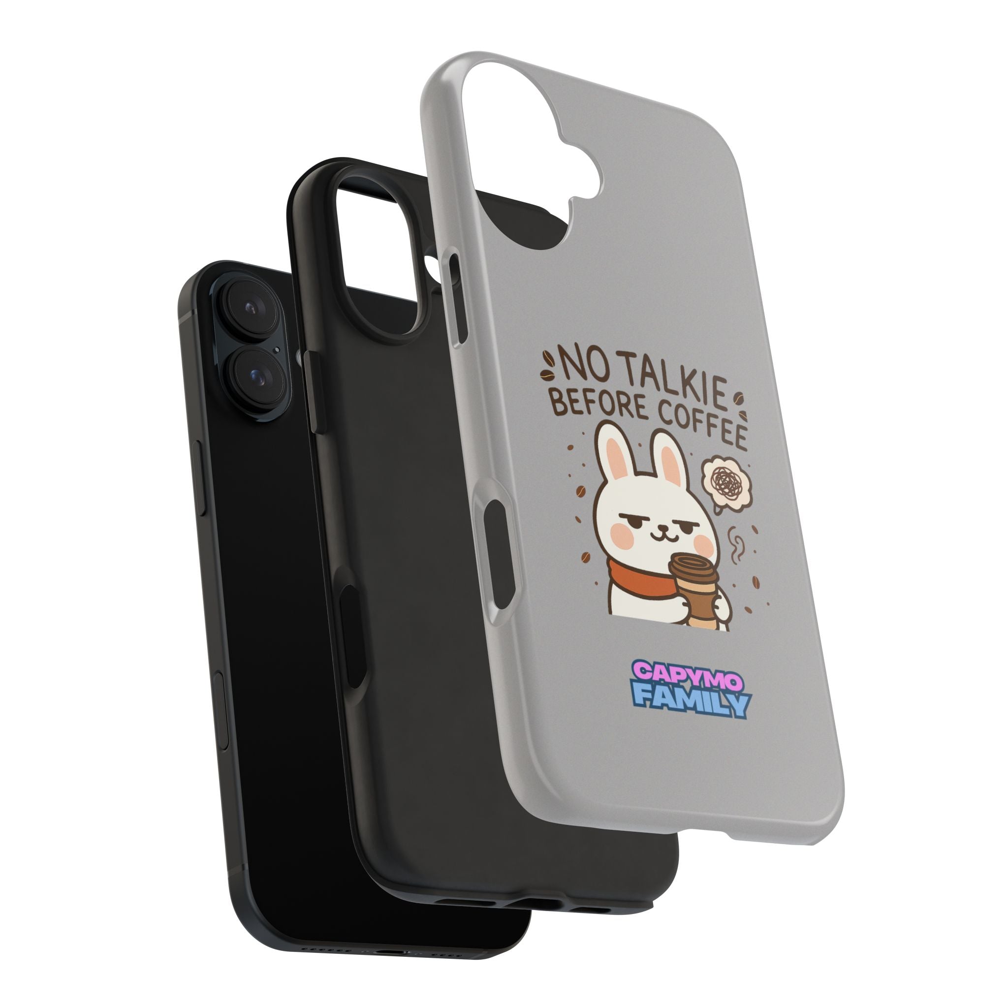 Capymo Family “No Talkie Before Coffee” Phone Case – Grumpy Bunny Morning Mood