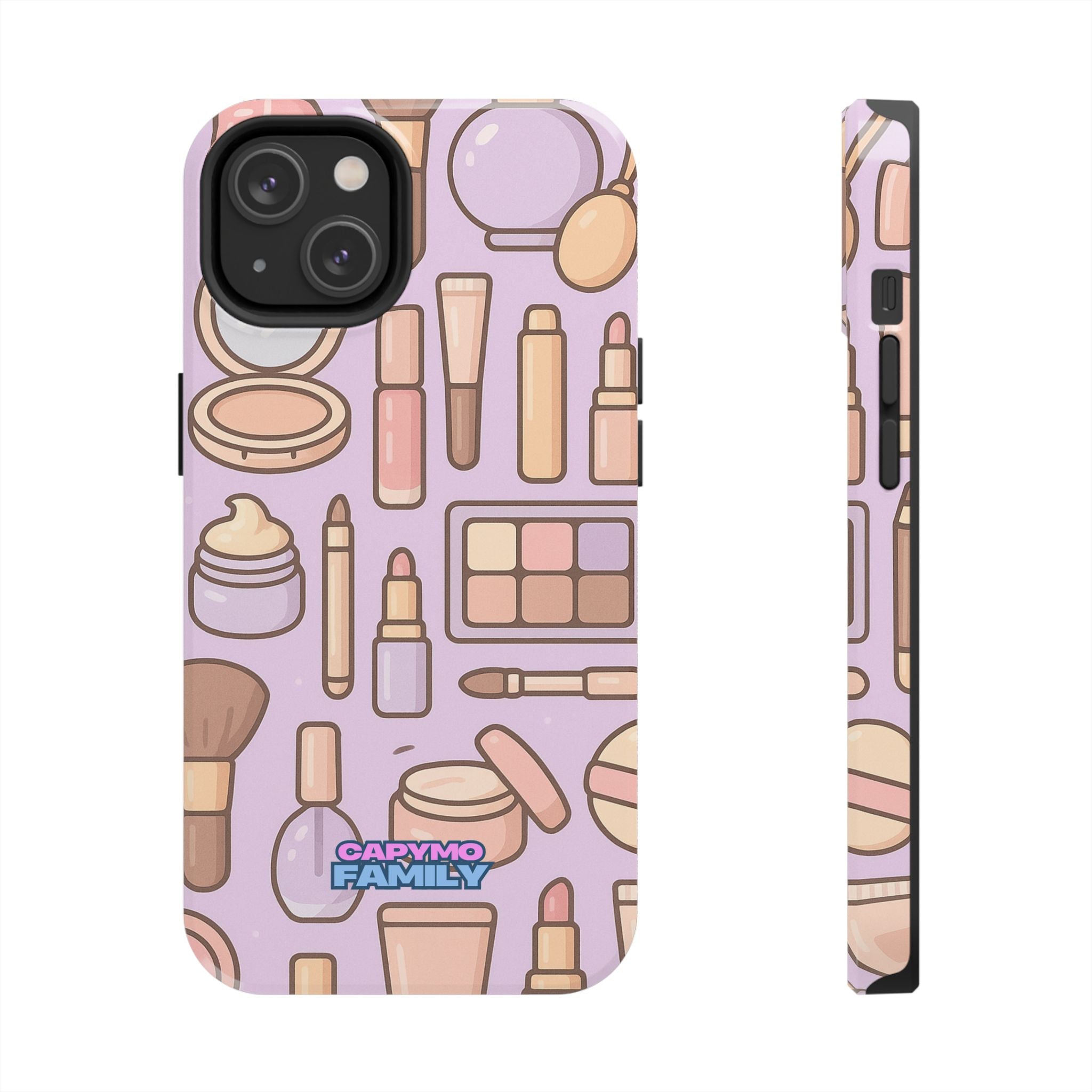 Capymo Family Kawaii Makeup Phone Case – Cute Girly iPhone Cover with Cosmetic Beauty Pattern