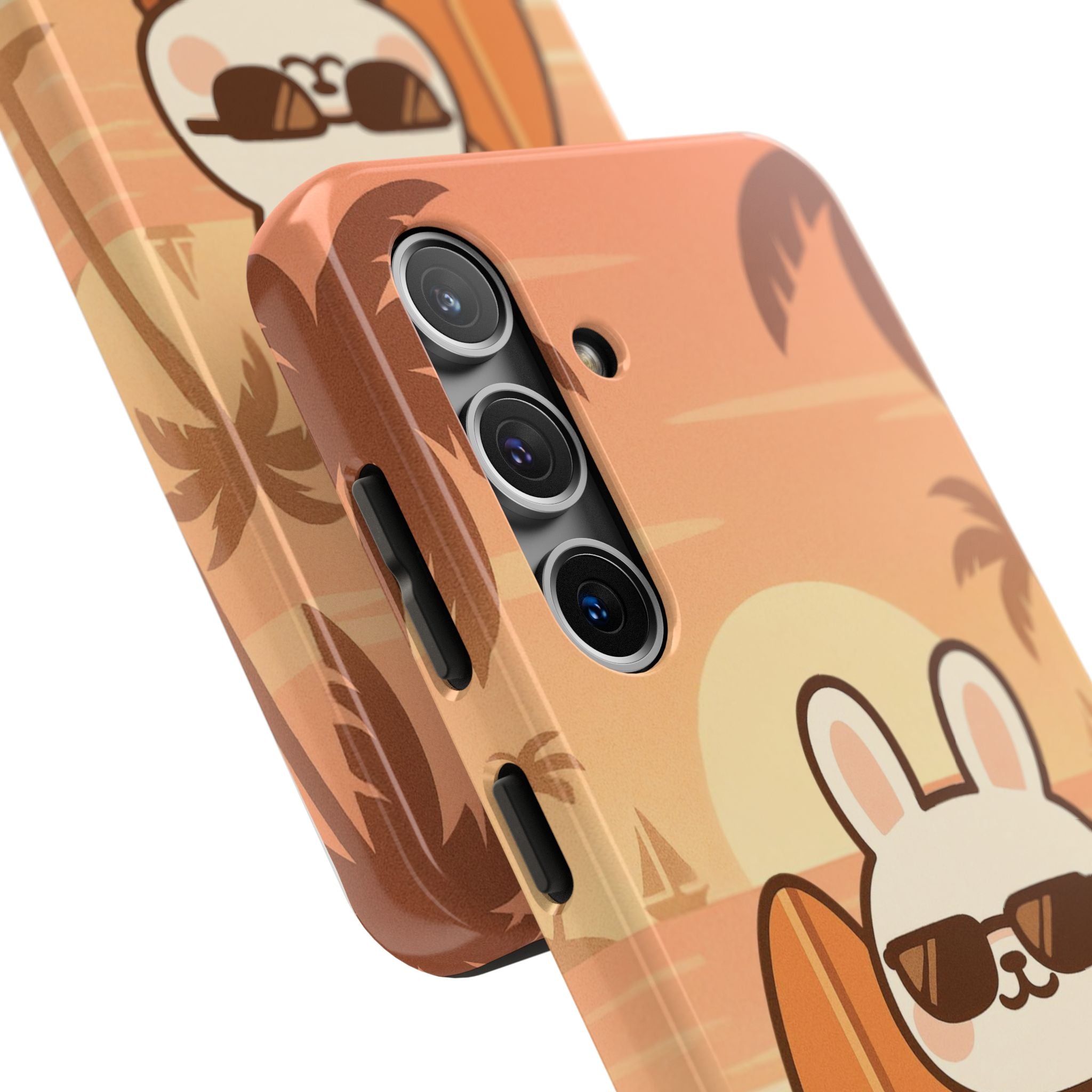 Capymo Family Sunset Surf Bunny Phone Case – Tropical Beach Skateboard Bunny "Toto" Phone Case
