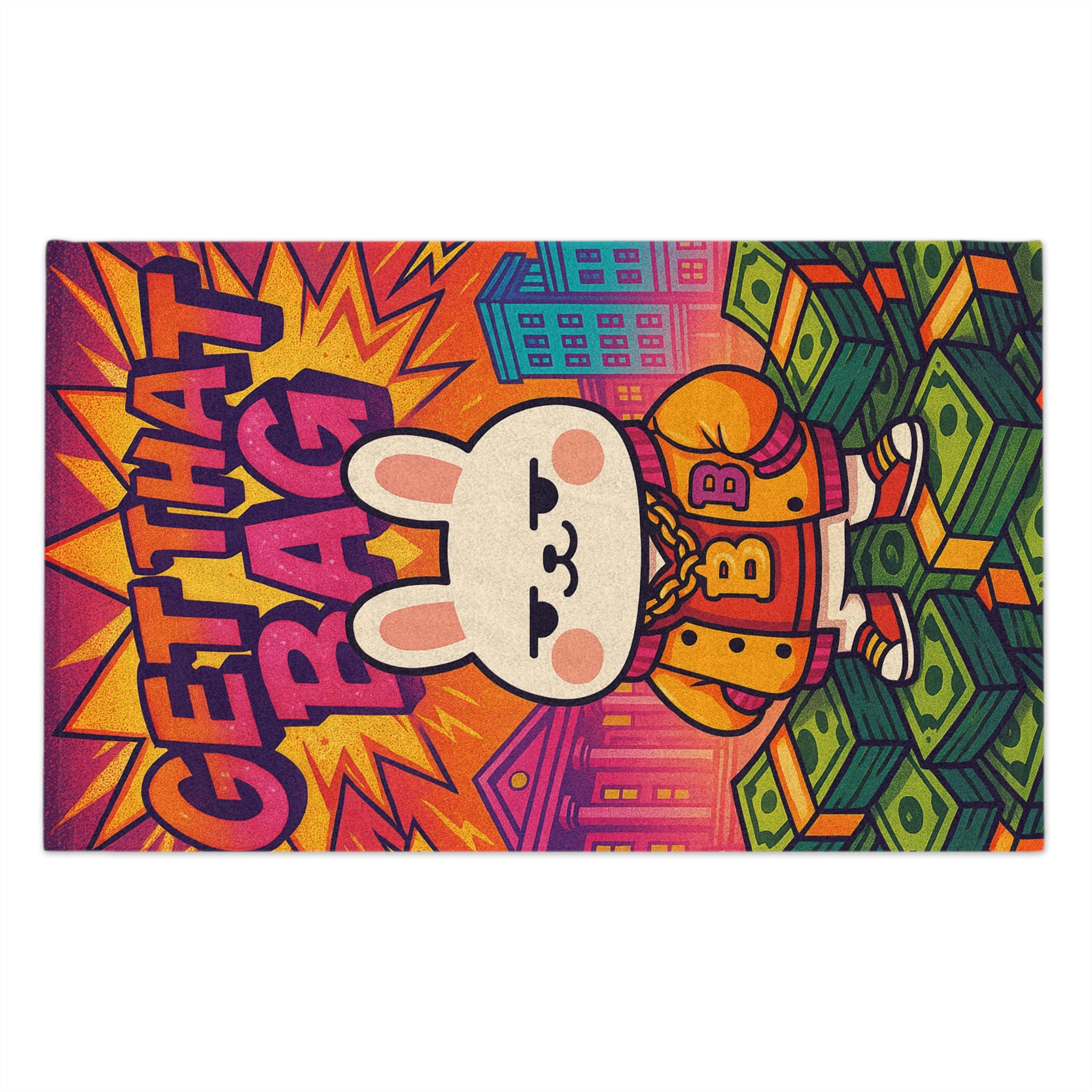 Capymo Family Vibrant Rally Towel - Get That Bag Bunny Design, Sports Towel, Gym Accessory, Colorful Beach Towel, Motivational Gift