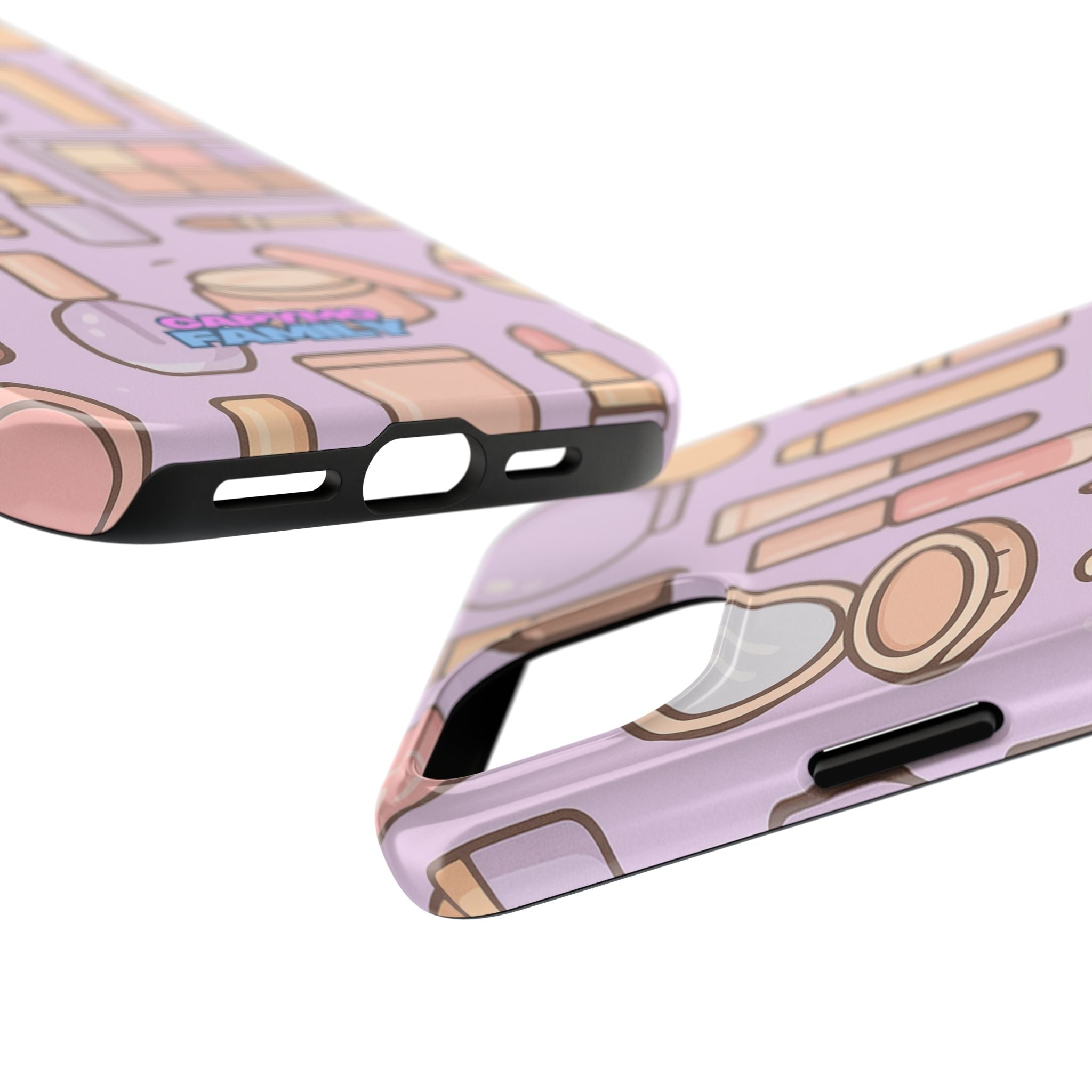 Capymo Family Kawaii Makeup Phone Case – Cute Girly iPhone Cover with Cosmetic Beauty Pattern