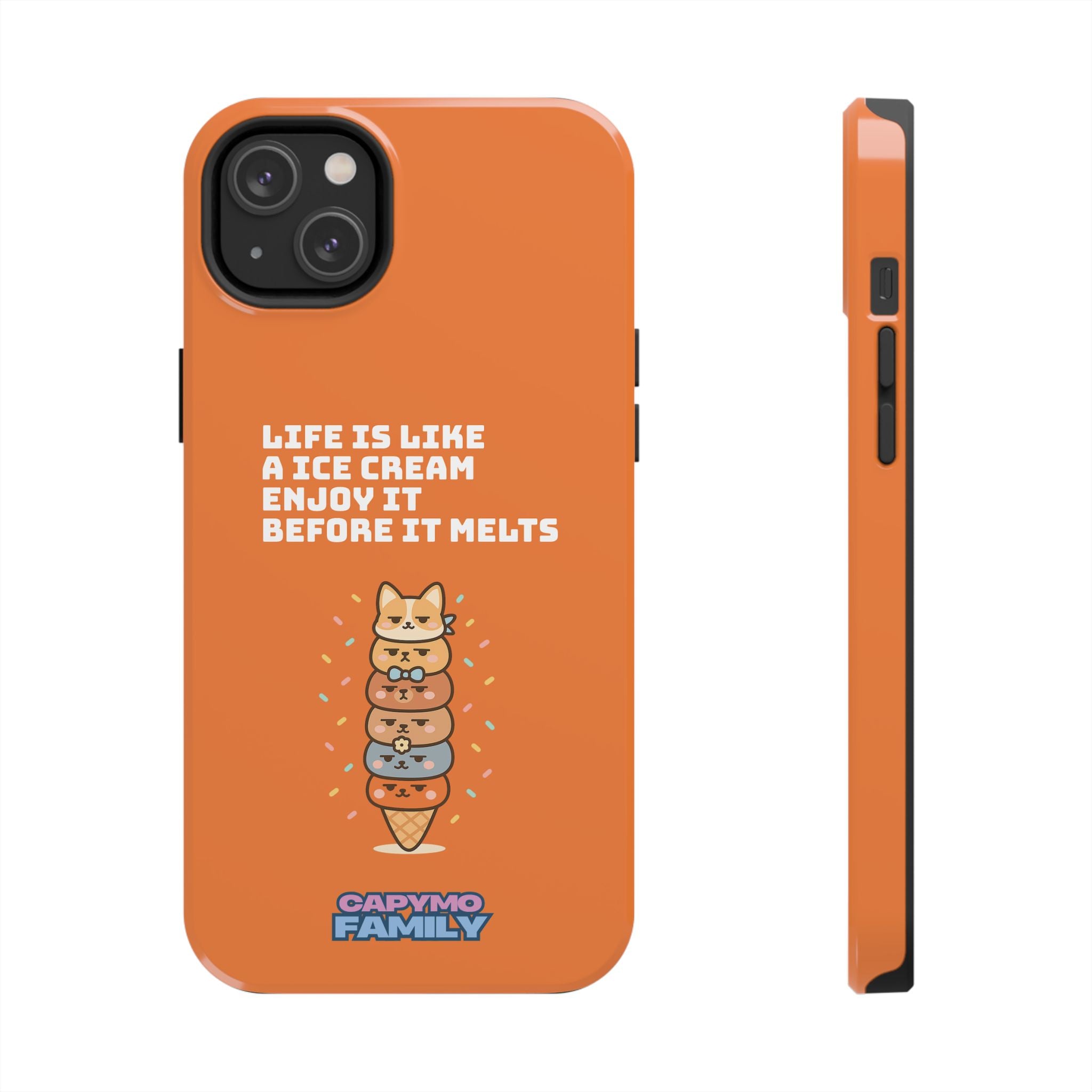 Capymo Family Ice Cream Cat Quote Phone Case – Cute Orange iPhone Cover with Motivational Saying