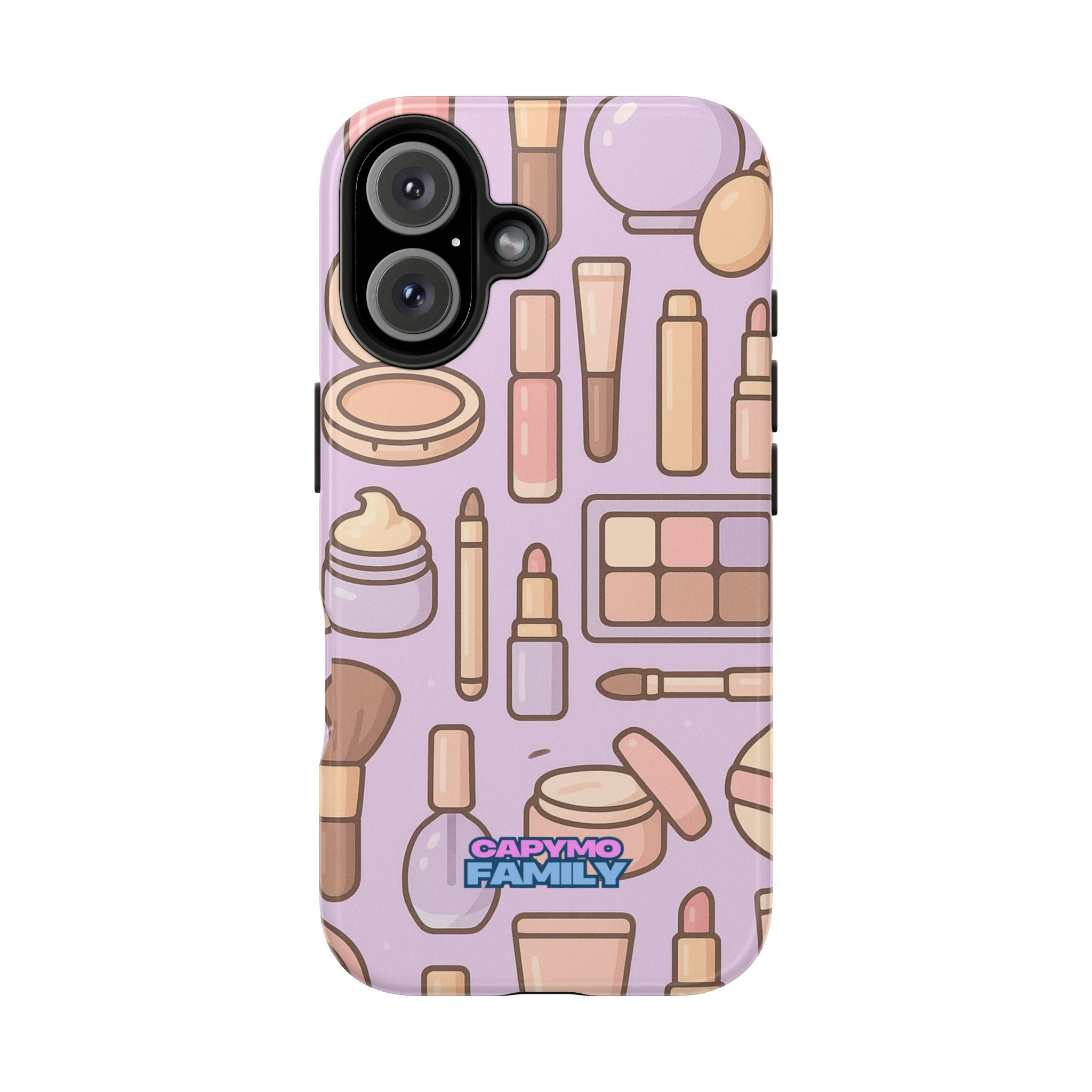 Capymo Family Kawaii Makeup Phone Case – Cute Girly iPhone Cover with Cosmetic Beauty Pattern