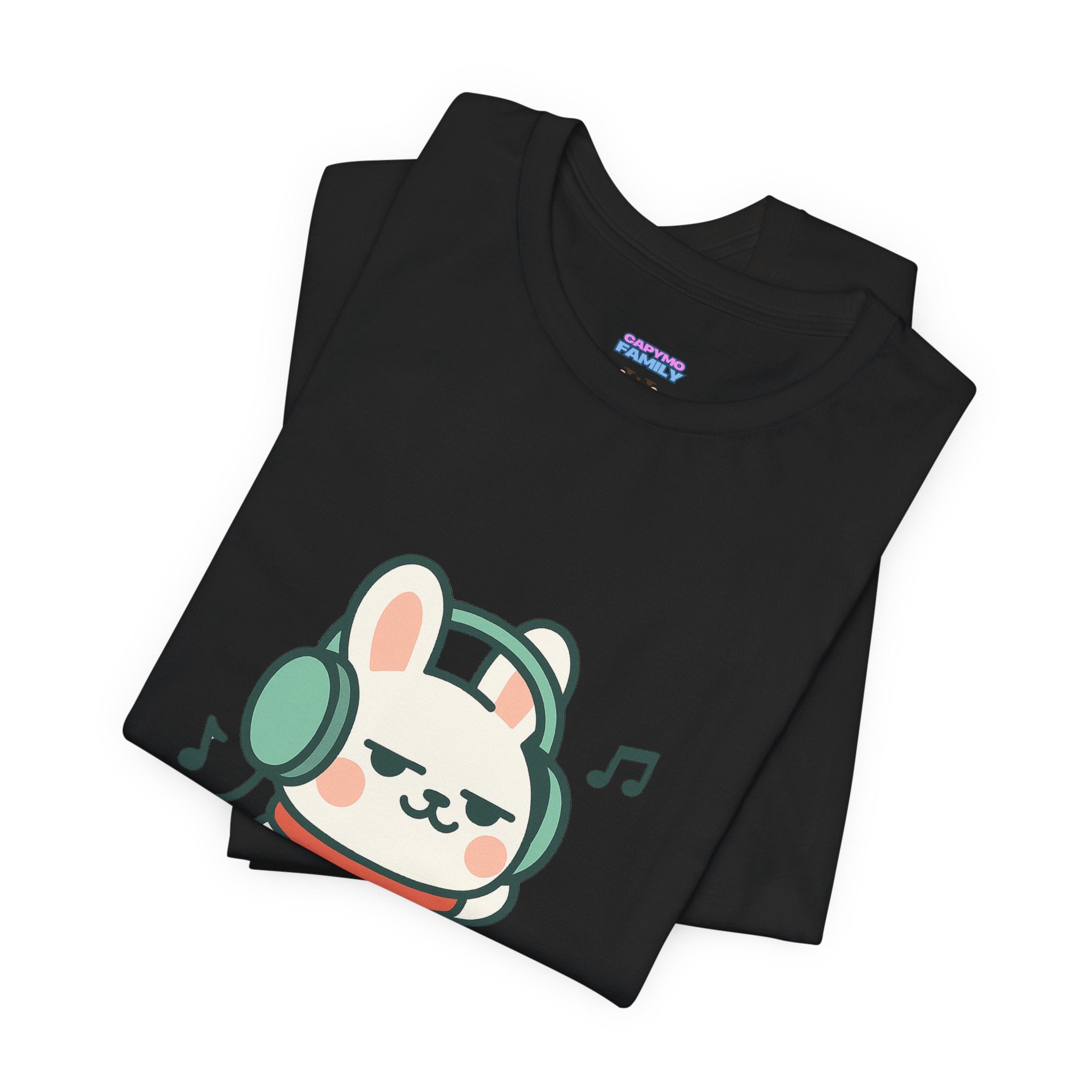 Capymo Family Cute Bunny Music Unisex Tee, Soft Beats Only, Gift for Music Lovers, Relaxed Fit T-Shirt, Animal Lover Apparel, Casual Wear