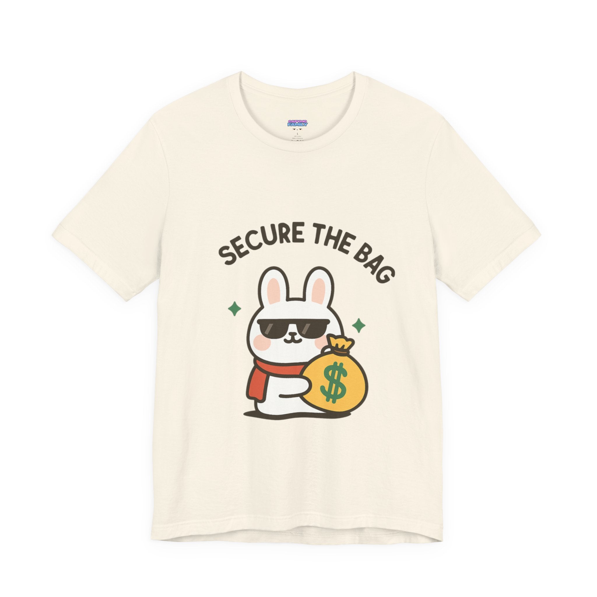 Capymo Family Kawaii Bunny Soft Cotton T-Shirt – "Secure the Bag" "Toto" The Bunny Cute Tee (Unisex)