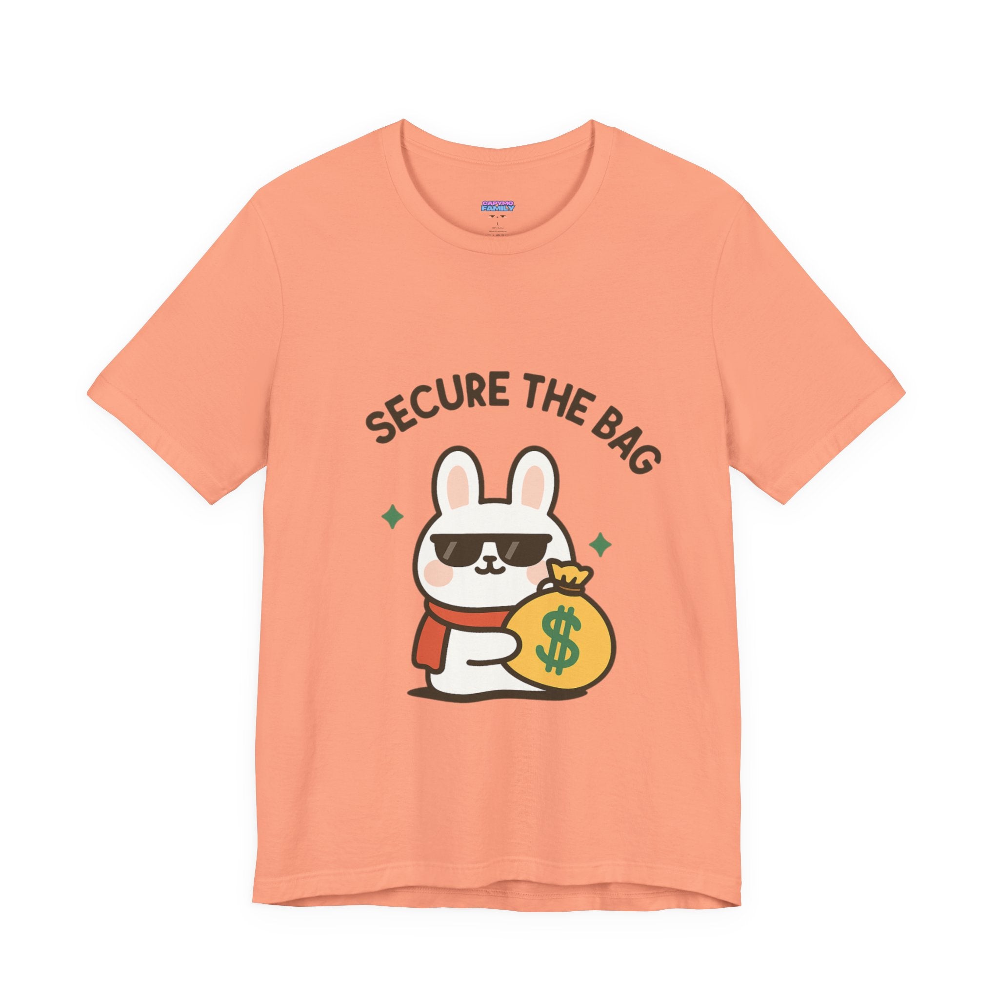 Capymo Family Kawaii Bunny Soft Cotton T-Shirt – "Secure the Bag" "Toto" The Bunny Cute Tee (Unisex)
