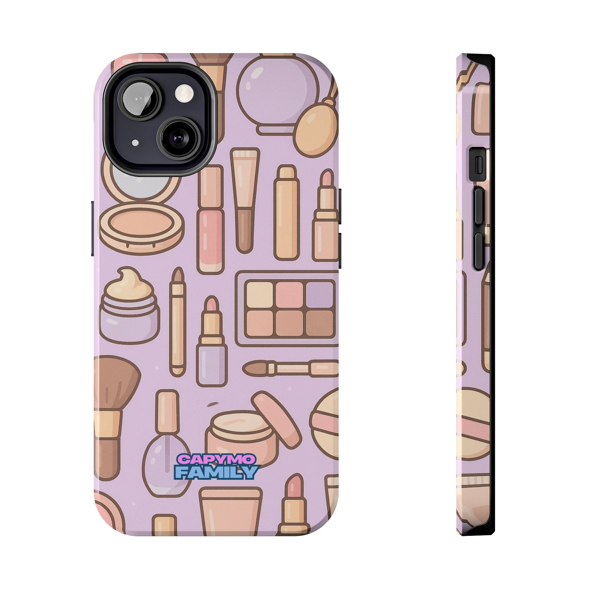 Capymo Family Kawaii Makeup Phone Case – Cute Girly iPhone Cover with Cosmetic Beauty Pattern