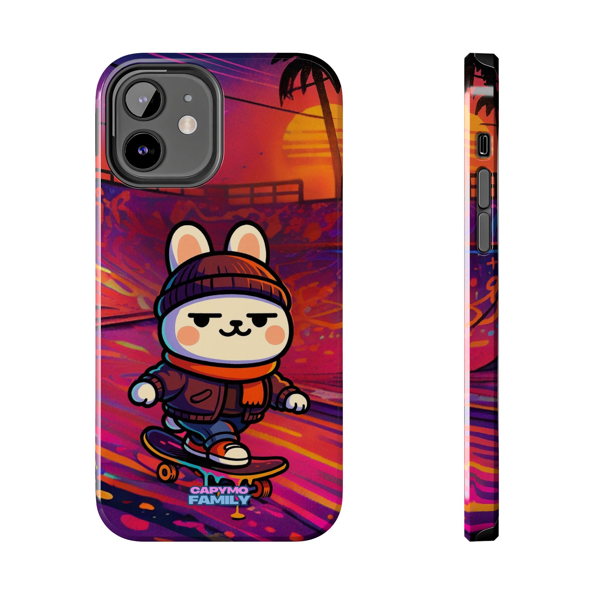 Capymo Family Sunset Skate Bunny Phone Case – Vibrant Skatepark Bunny "Toto" Phone Case