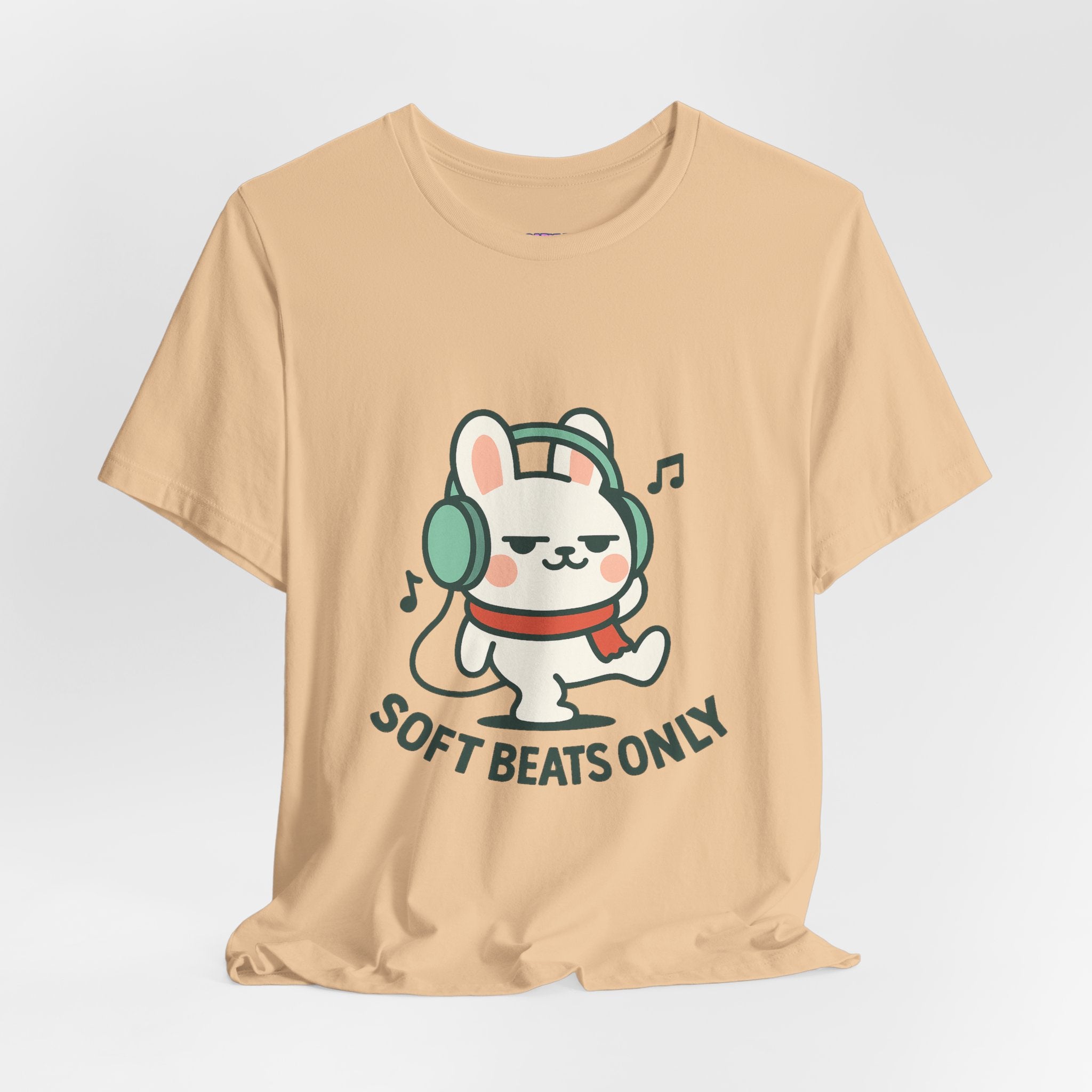 Capymo Family Cute Bunny Music Unisex Tee, Soft Beats Only, Gift for Music Lovers, Relaxed Fit T-Shirt, Animal Lover Apparel, Casual Wear