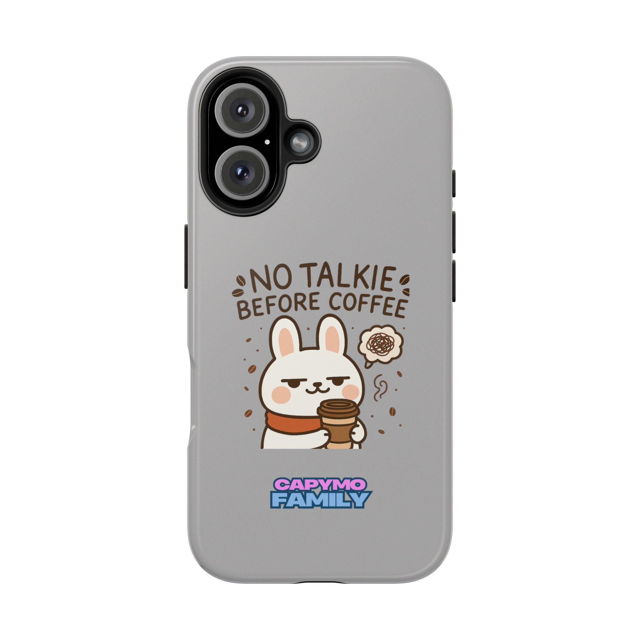 Capymo Family “No Talkie Before Coffee” Phone Case – Grumpy Bunny Morning Mood