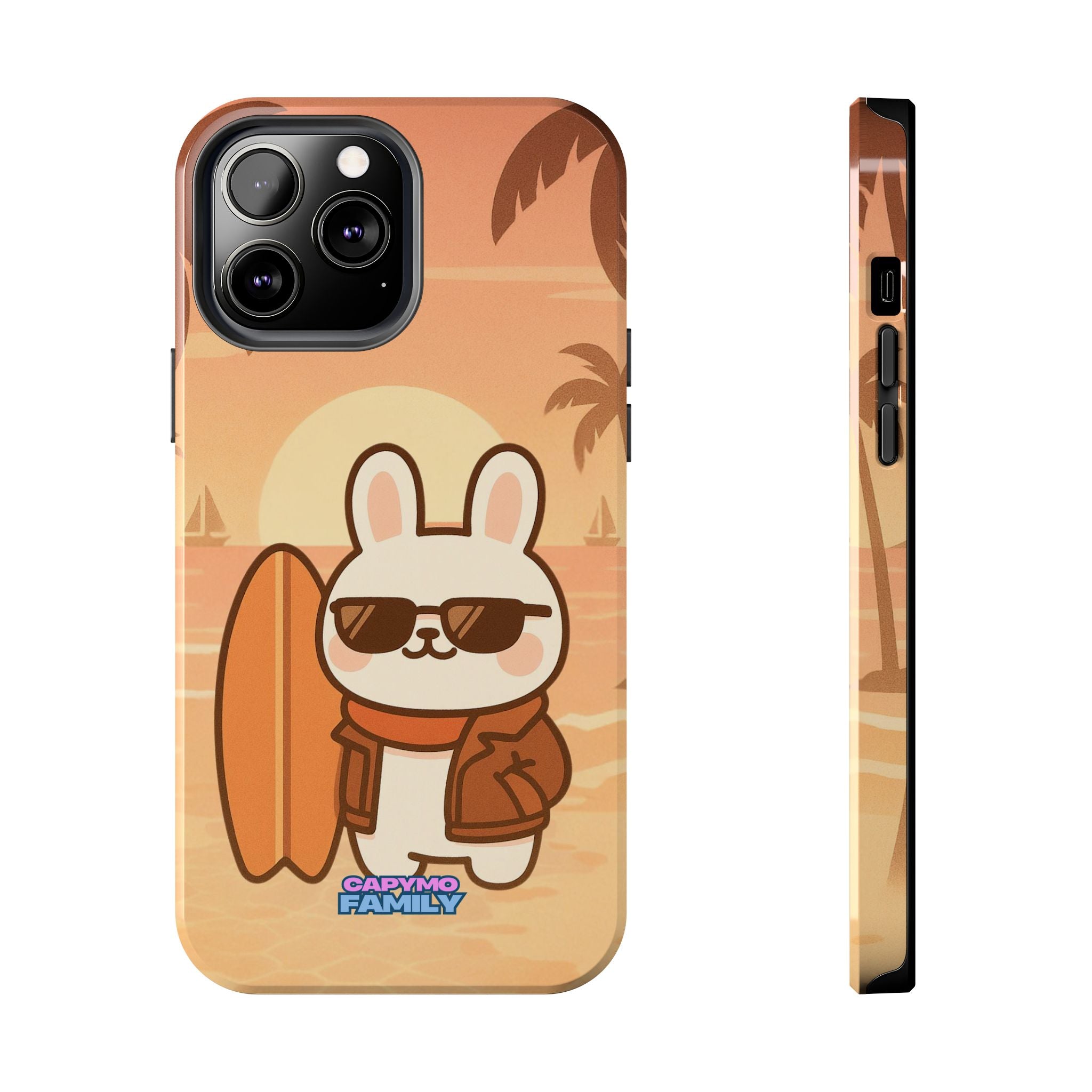 Capymo Family Sunset Surf Bunny Phone Case – Tropical Beach Skateboard Bunny "Toto" Phone Case