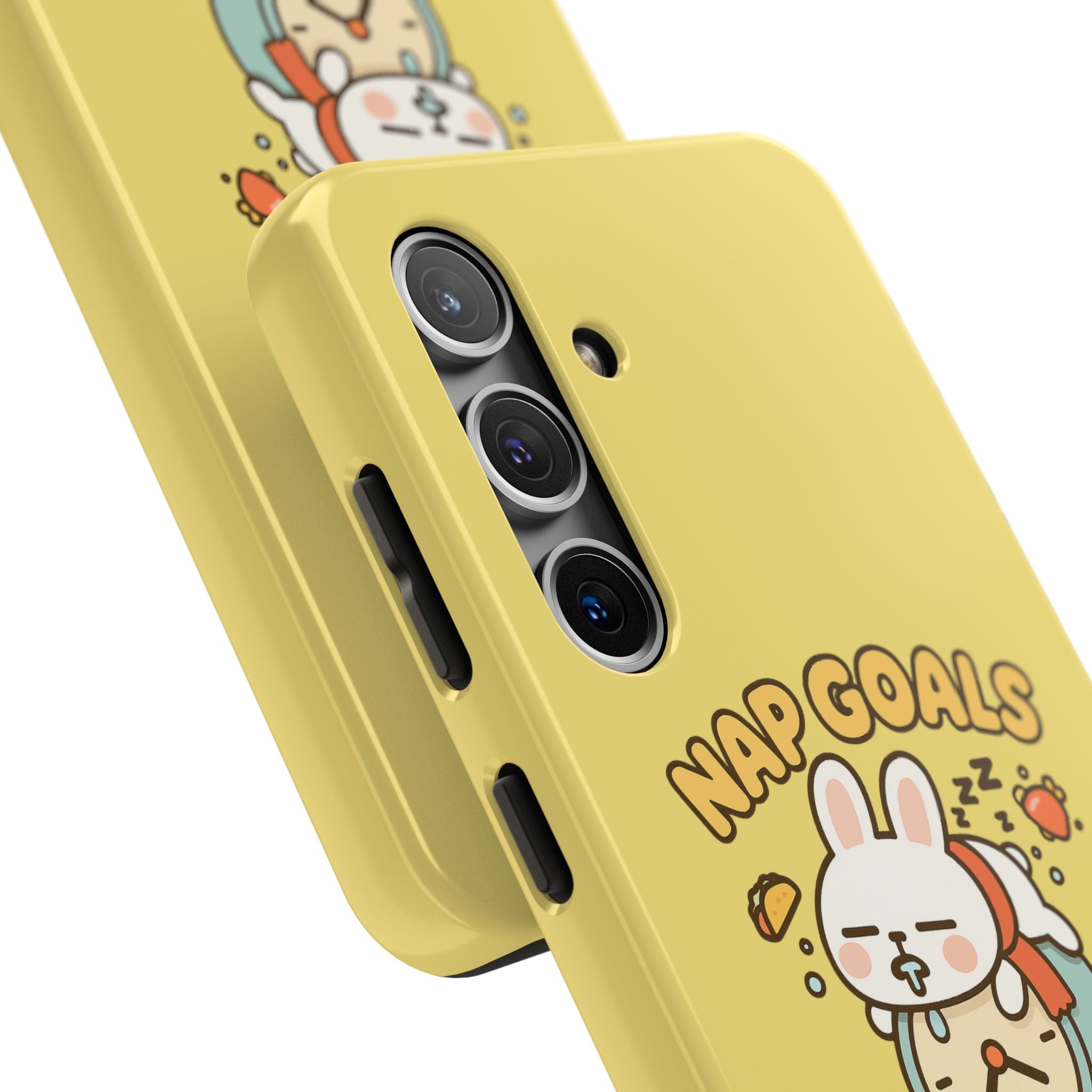 Capymo Family “Nap Goals” Phone Case – Cute Bunny Toto Sleeping on Alarm Clock Cover