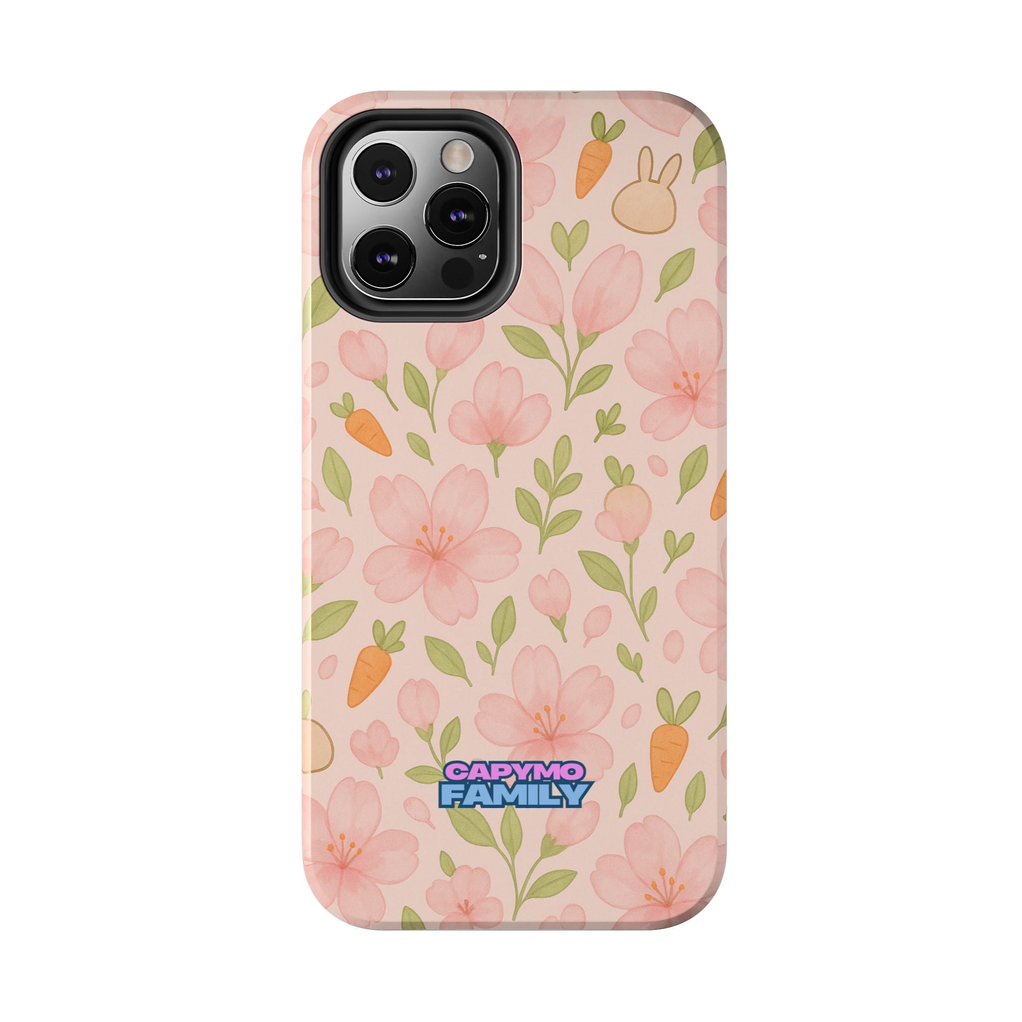 Capymo Family Bunny Blossom Spring Phone Case – Cute Floral iPhone Cover with Carrots & Sakura