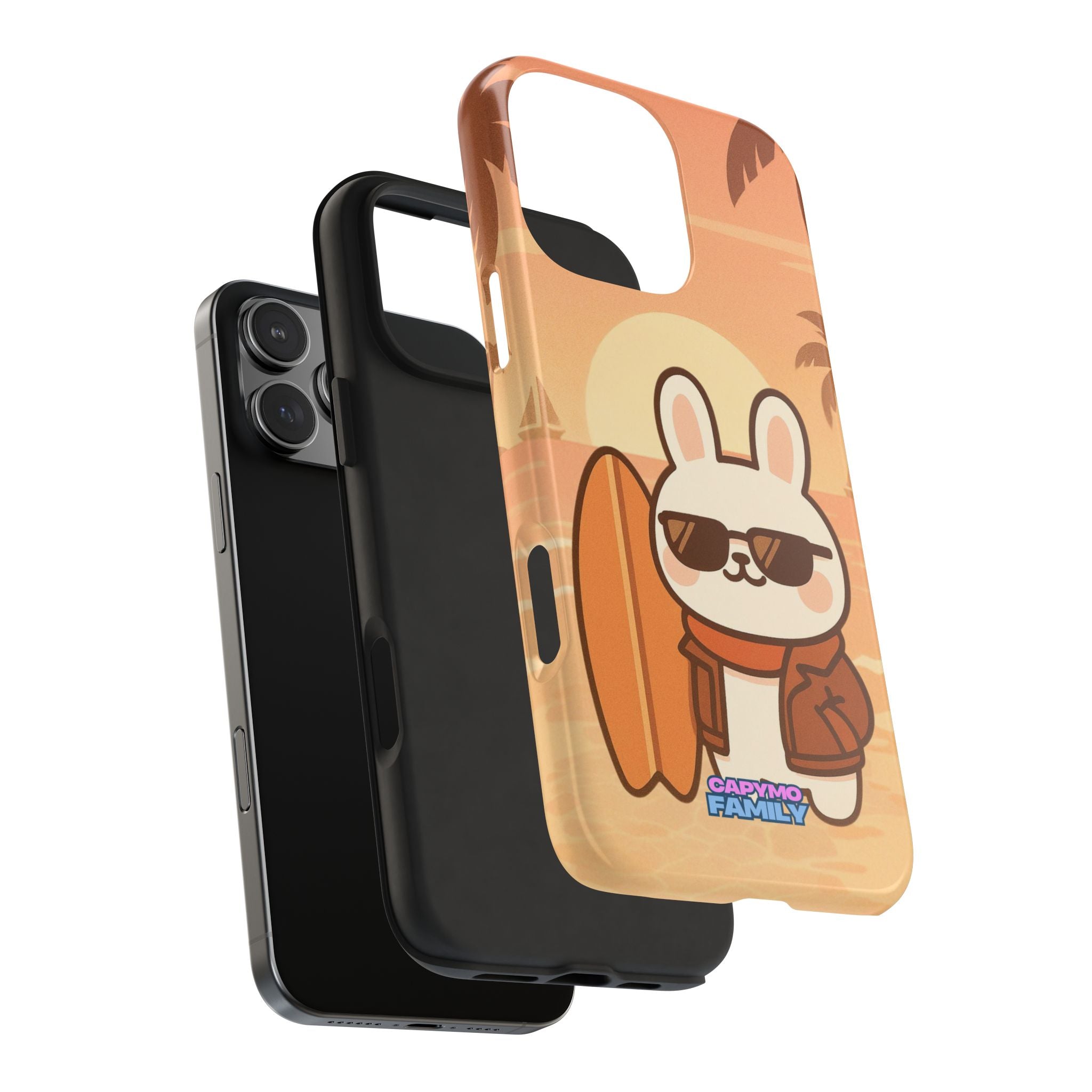 Capymo Family Sunset Surf Bunny Phone Case – Tropical Beach Skateboard Bunny "Toto" Phone Case