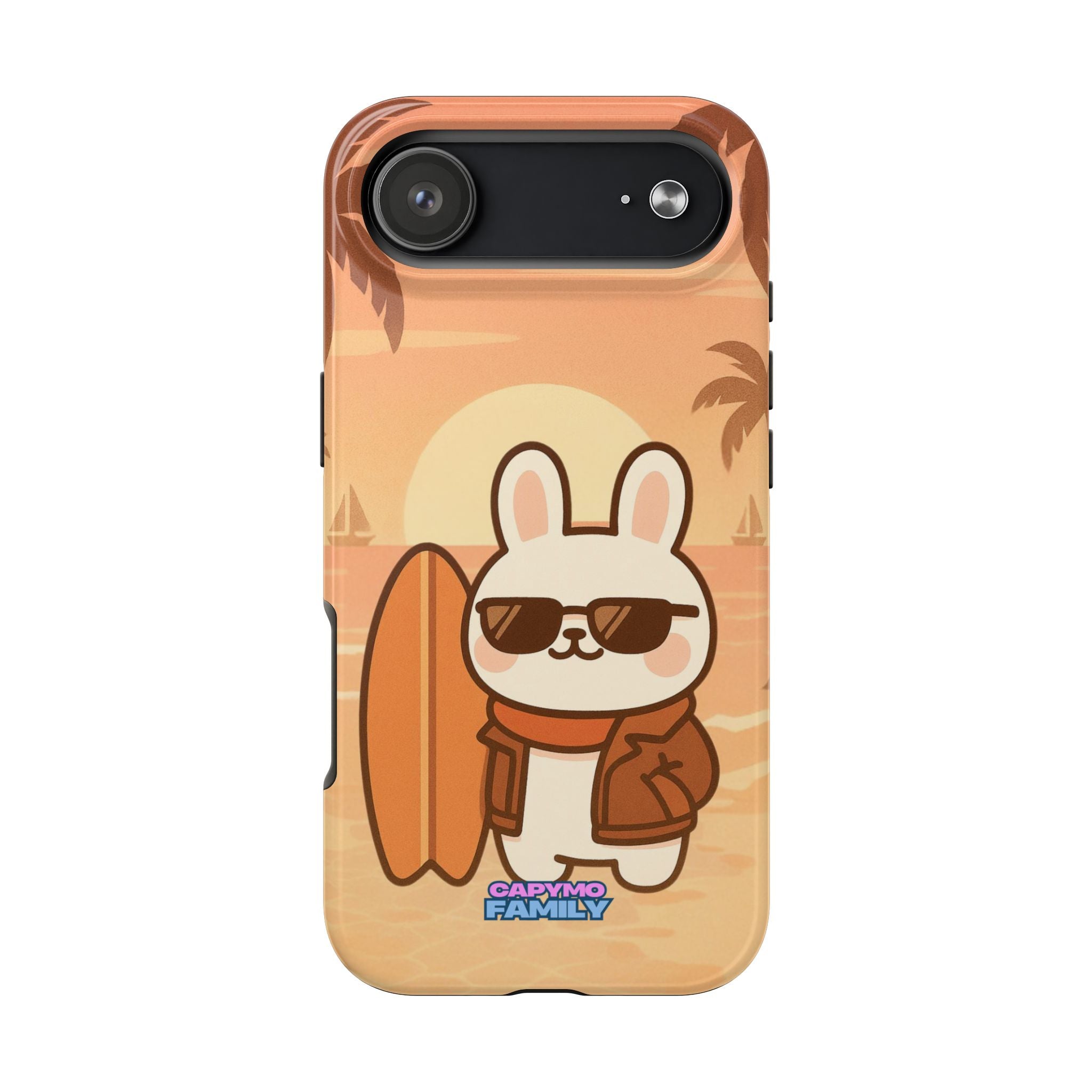 Capymo Family Sunset Surf Bunny Phone Case – Tropical Beach Skateboard Bunny "Toto" Phone Case