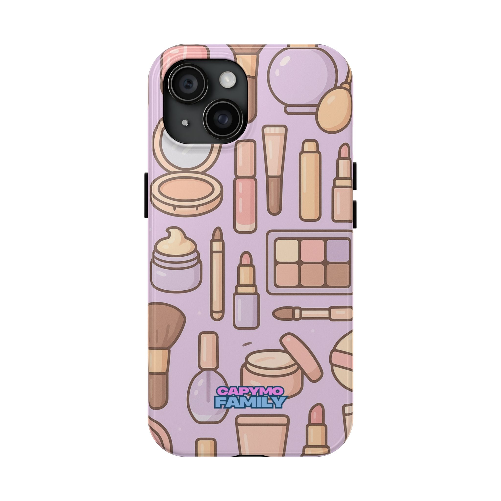 Capymo Family Kawaii Makeup Phone Case – Cute Girly iPhone Cover with Cosmetic Beauty Pattern