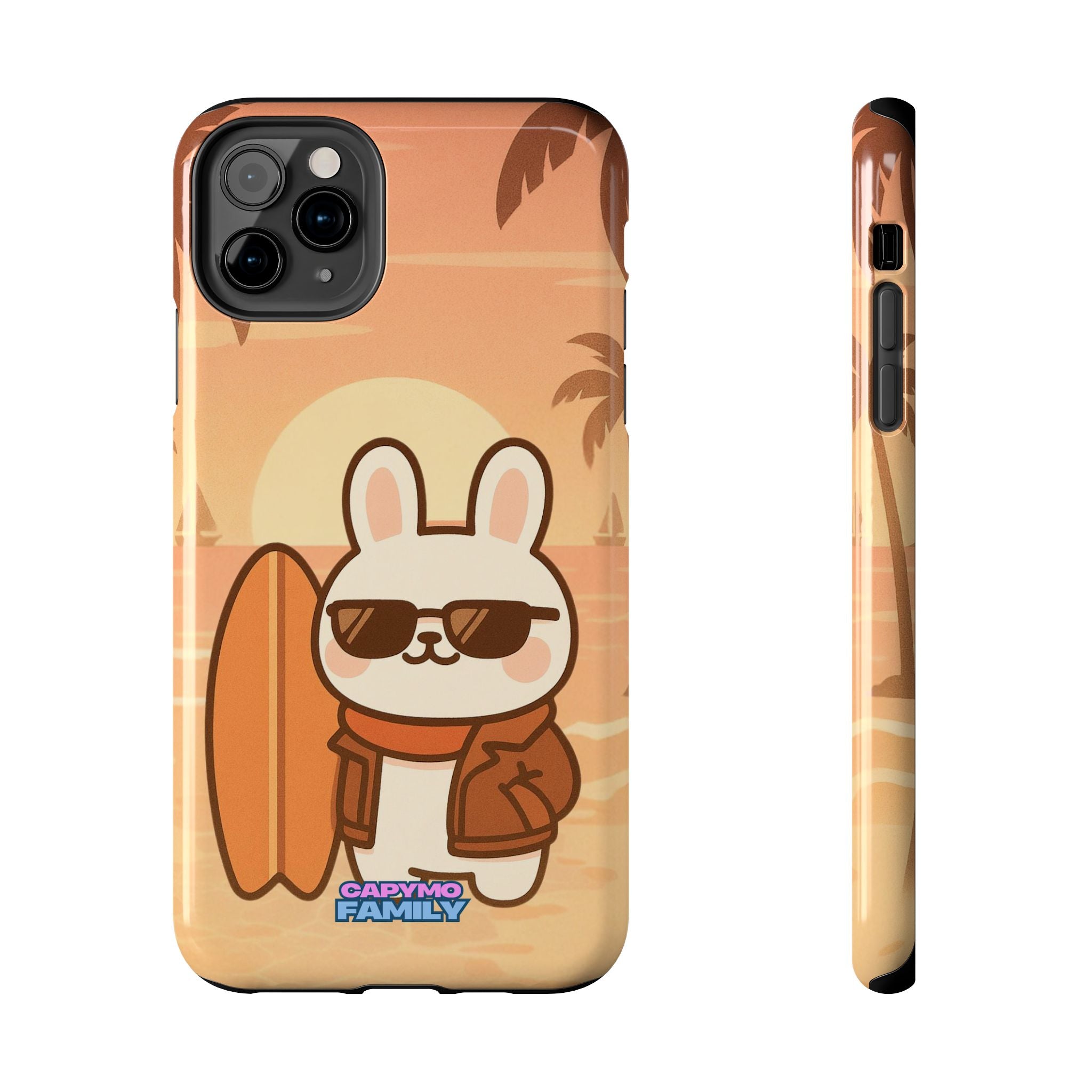 Capymo Family Sunset Surf Bunny Phone Case – Tropical Beach Skateboard Bunny "Toto" Phone Case
