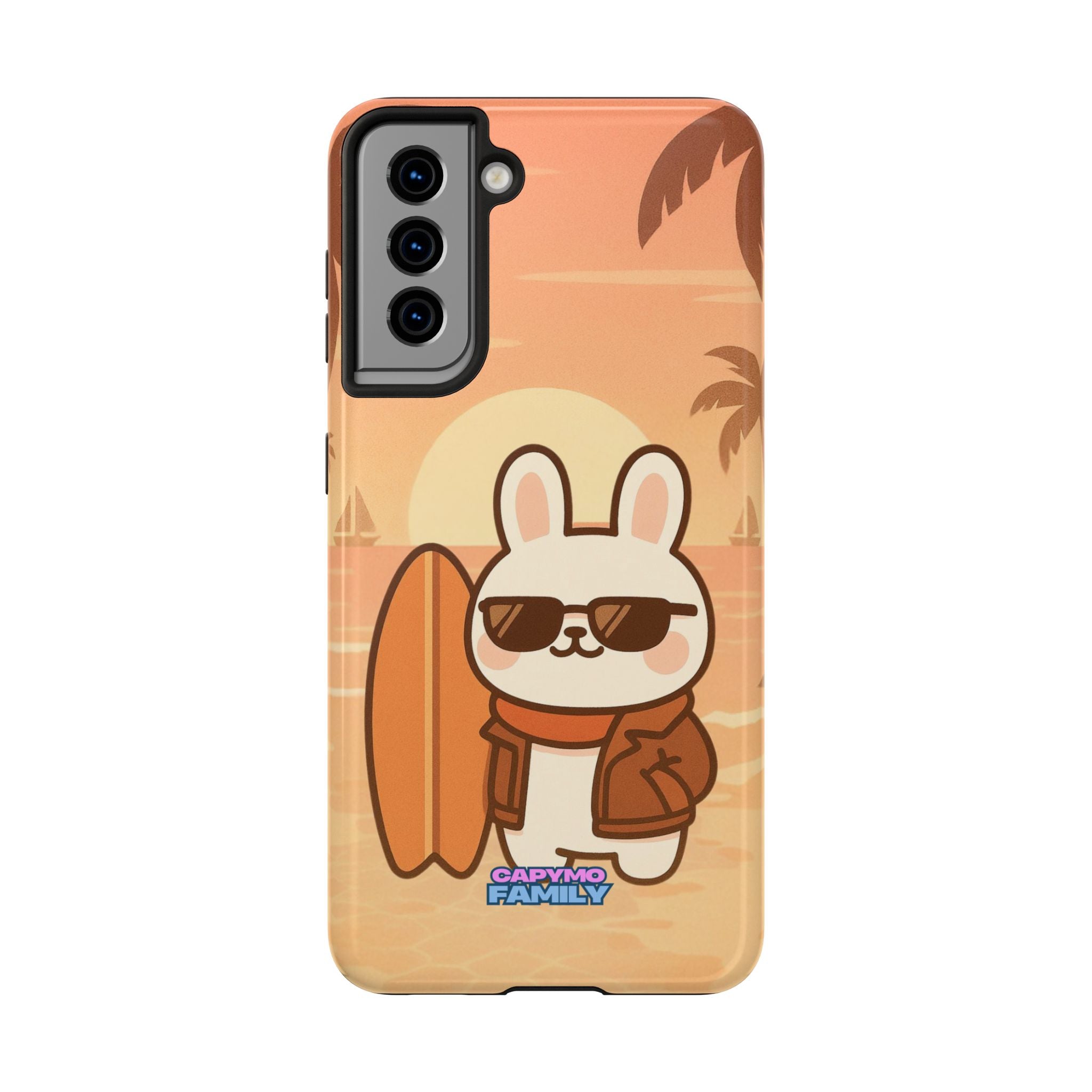 Capymo Family Sunset Surf Bunny Phone Case – Tropical Beach Skateboard Bunny "Toto" Phone Case