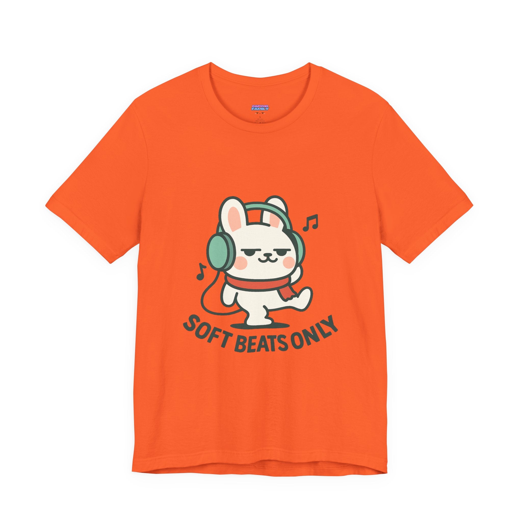 Capymo Family Cute Bunny Music Unisex Tee, Soft Beats Only, Gift for Music Lovers, Relaxed Fit T-Shirt, Animal Lover Apparel, Casual Wear