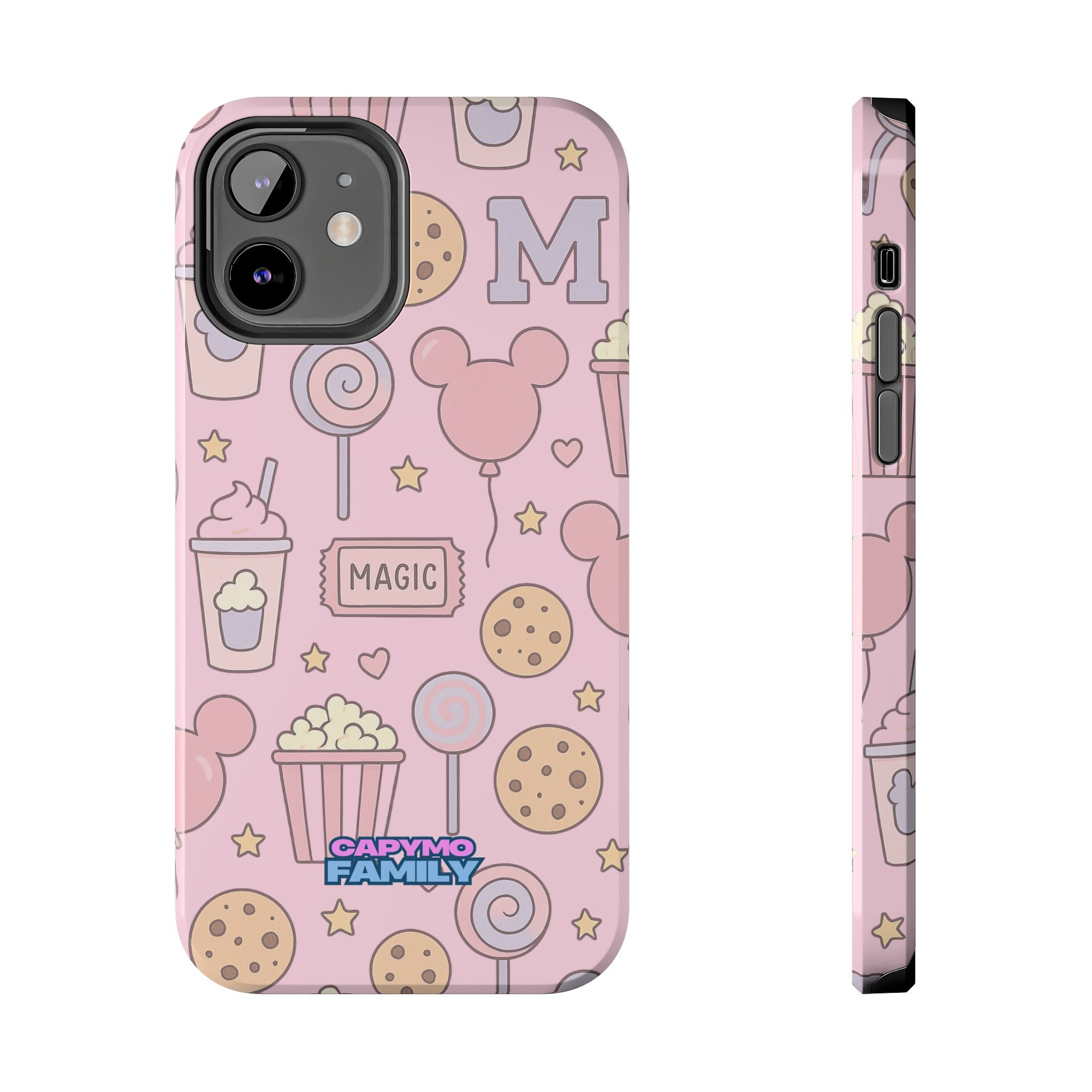 Capymo Family Kawaii Magic Snack Phone Case – Pastel Candy, Popcorn & Cookie Pattern Cover