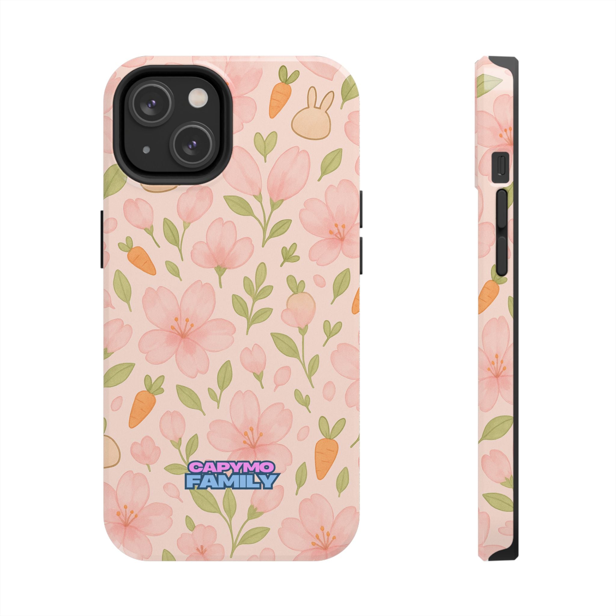 Capymo Family Bunny Blossom Spring Phone Case – Cute Floral iPhone Cover with Carrots & Sakura