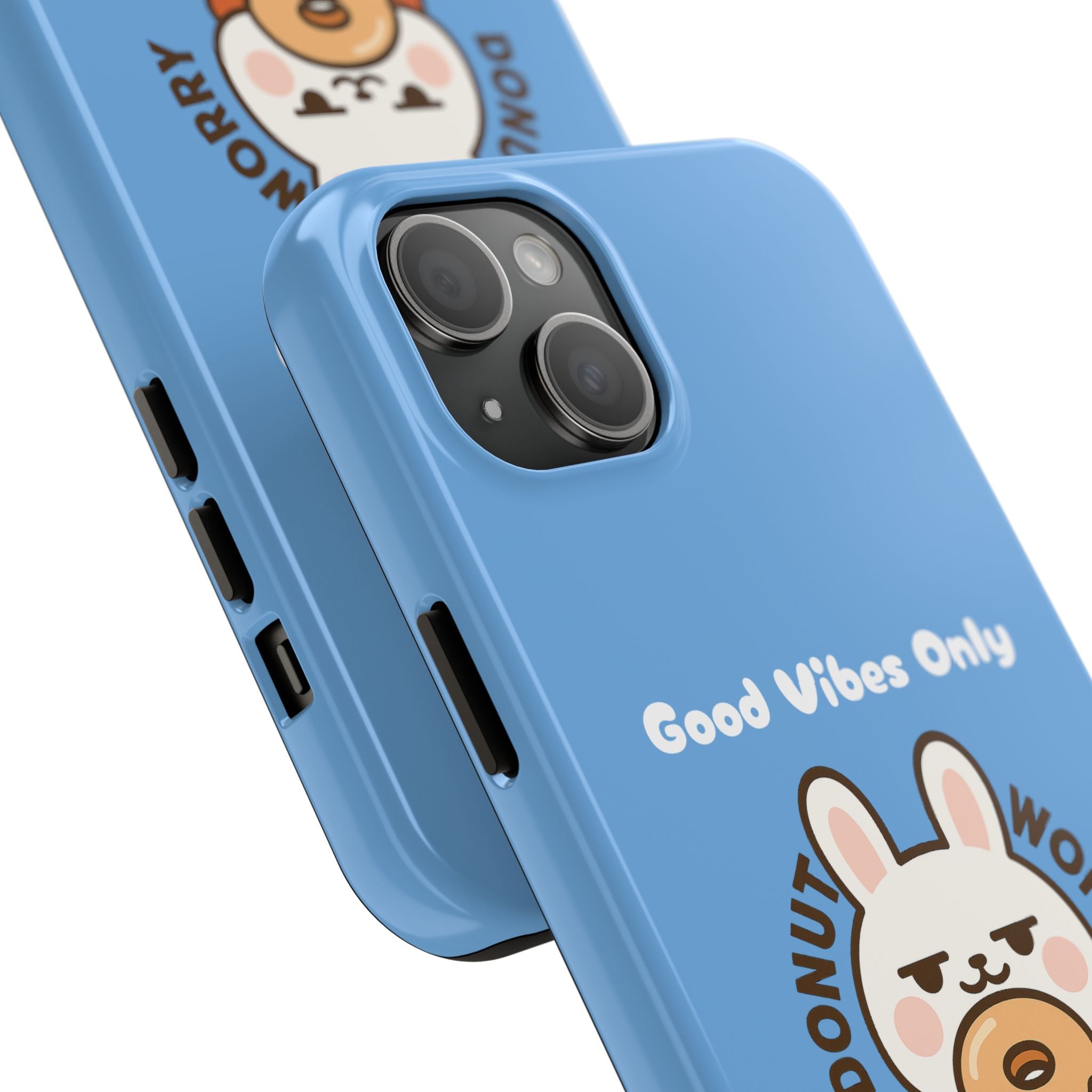 Capymo Family “Donut Worry, Be Soft” Phone Case – Cute Bunny & Donut Positive Vibes Cover