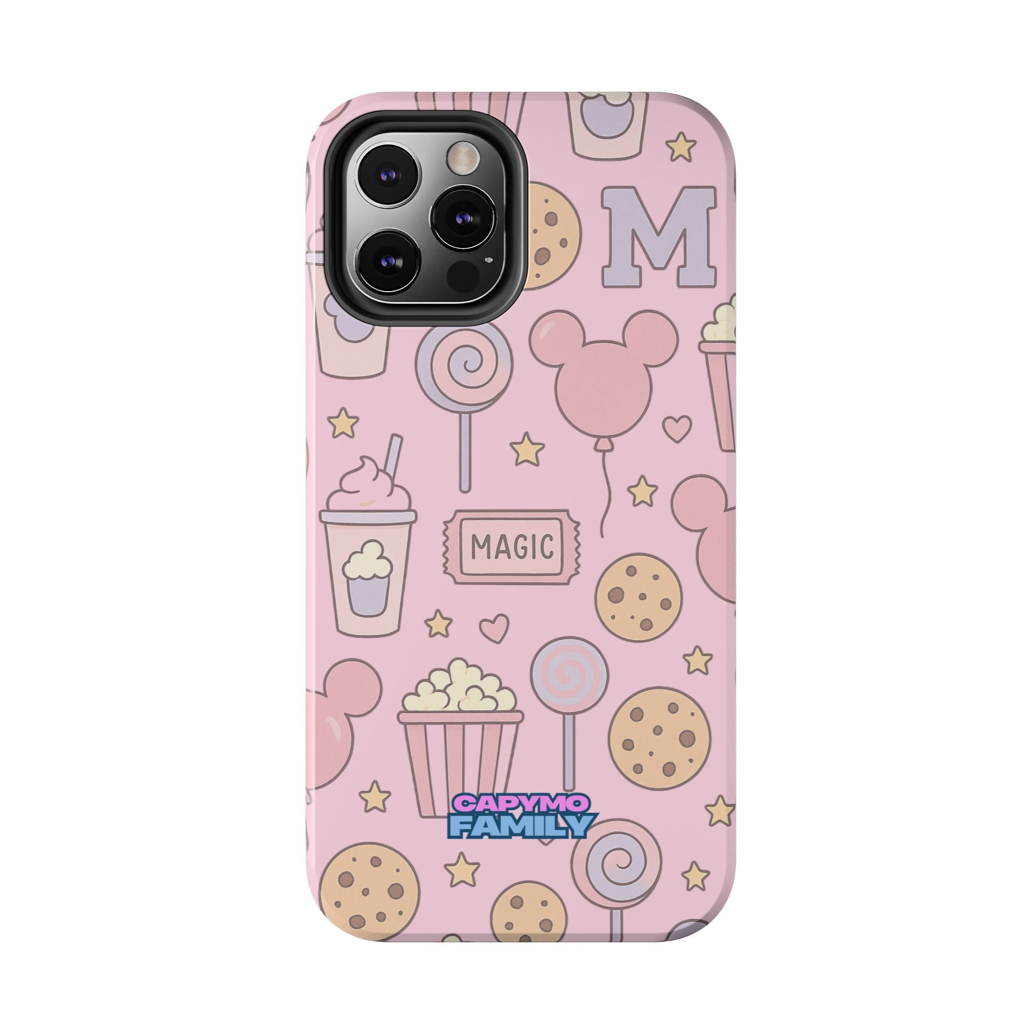 Capymo Family Kawaii Magic Snack Phone Case – Pastel Candy, Popcorn & Cookie Pattern Cover