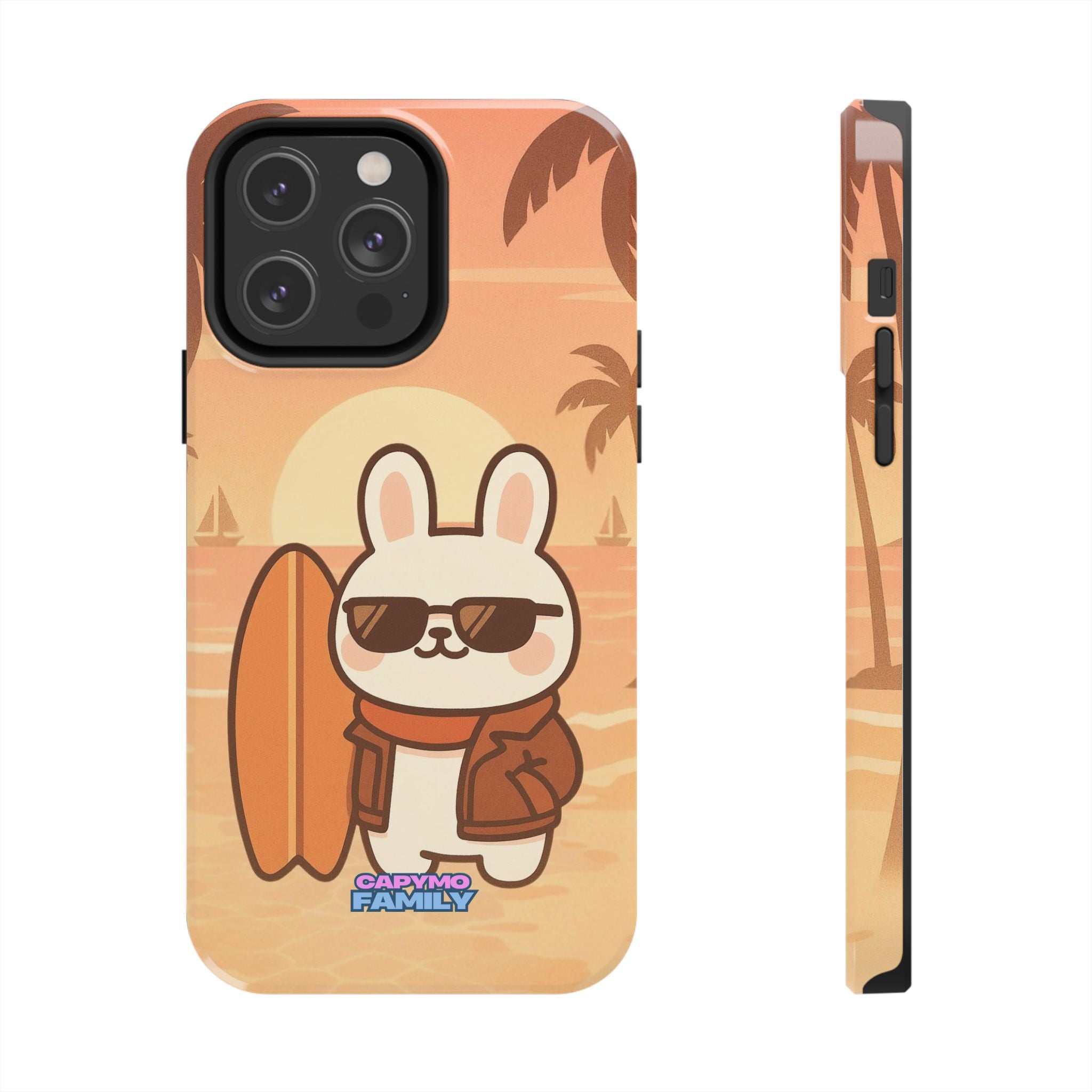 Capymo Family Sunset Surf Bunny Phone Case – Tropical Beach Skateboard Bunny "Toto" Phone Case