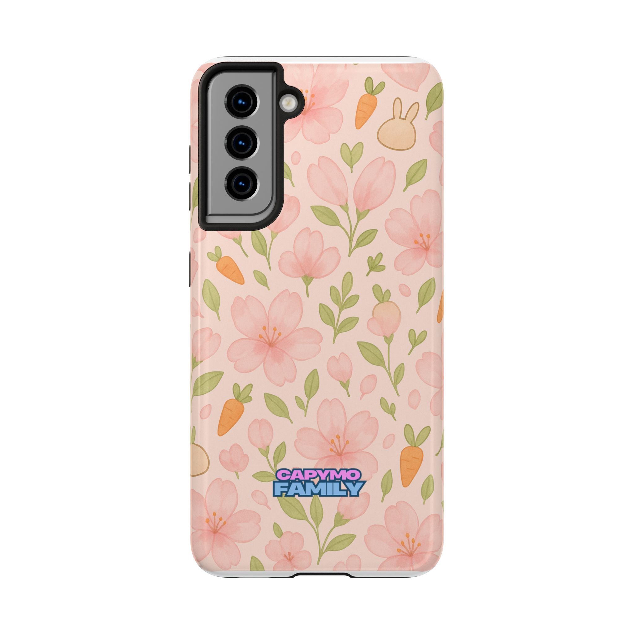 Capymo Family Bunny Blossom Spring Phone Case – Cute Floral iPhone Cover with Carrots & Sakura