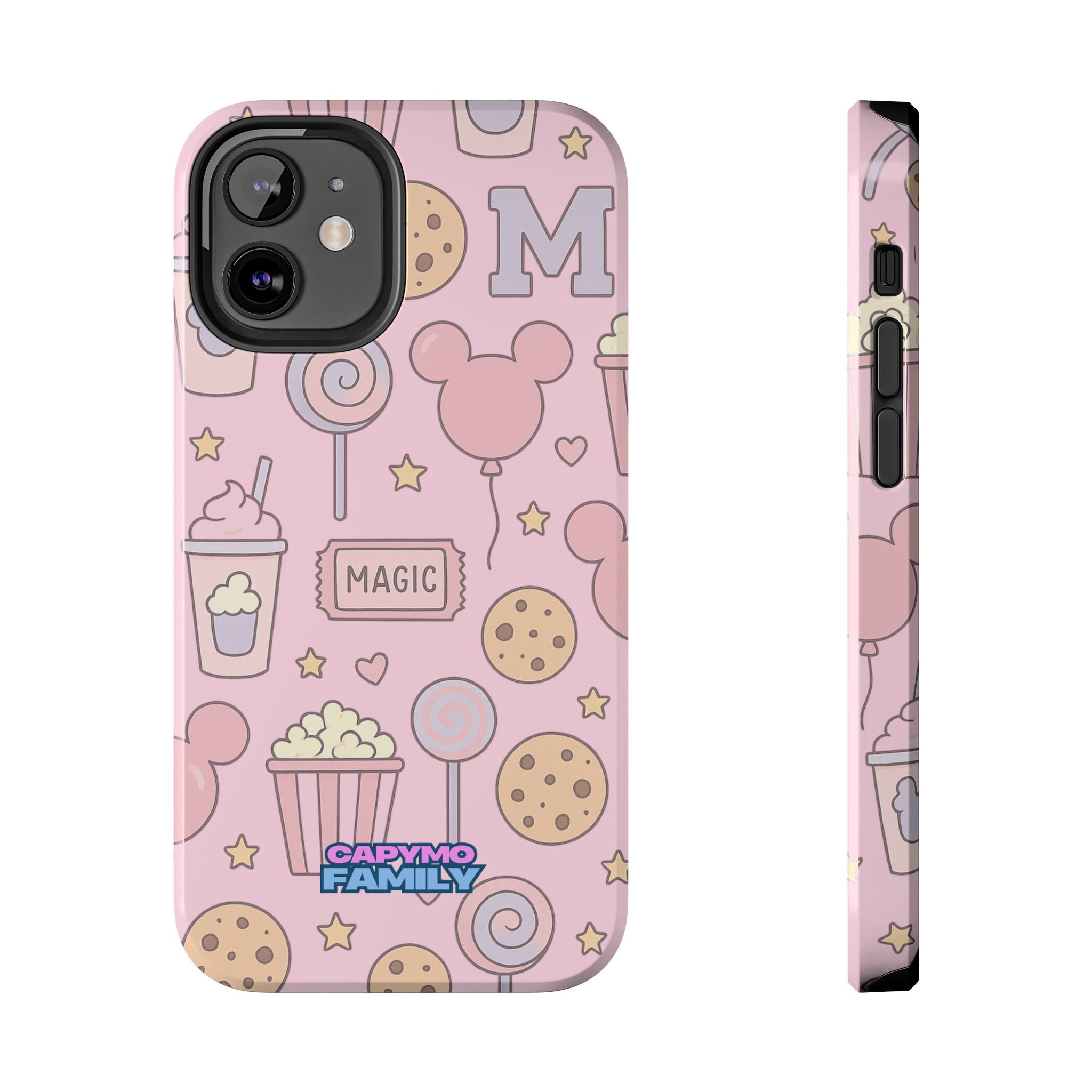 Capymo Family Kawaii Magic Snack Phone Case – Pastel Candy, Popcorn & Cookie Pattern Cover