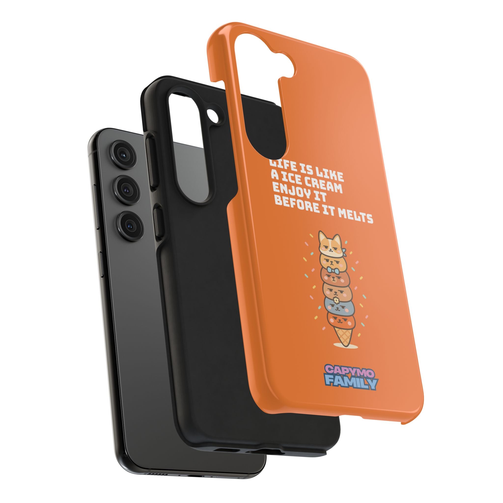 Capymo Family Ice Cream Cat Quote Phone Case – Cute Orange iPhone Cover with Motivational Saying