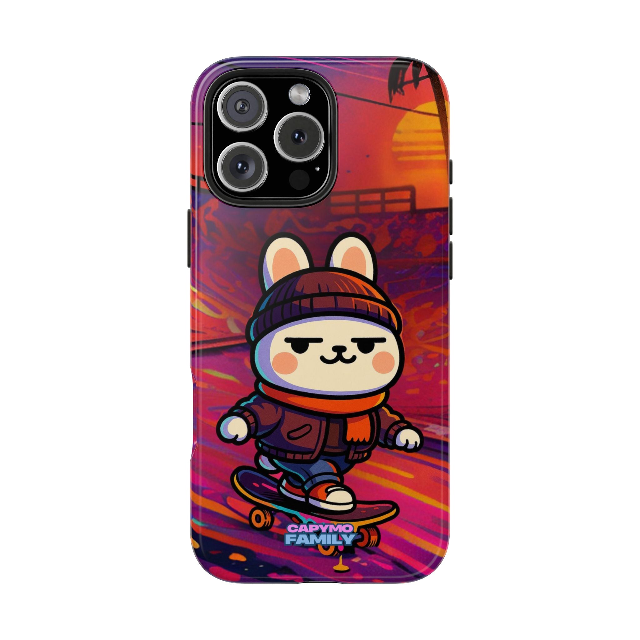 Capymo Family Sunset Skate Bunny Phone Case – Vibrant Skatepark Bunny "Toto" Phone Case