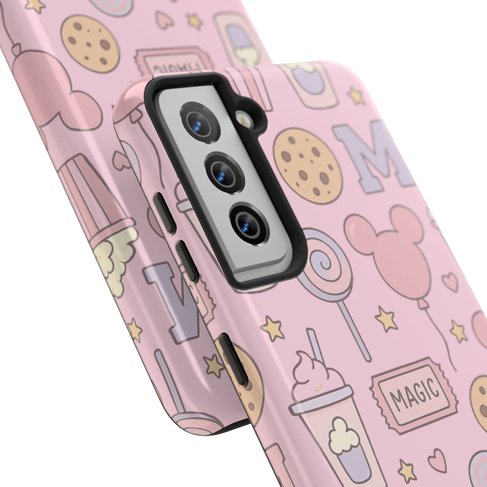 Capymo Family Kawaii Magic Snack Phone Case – Pastel Candy, Popcorn & Cookie Pattern Cover