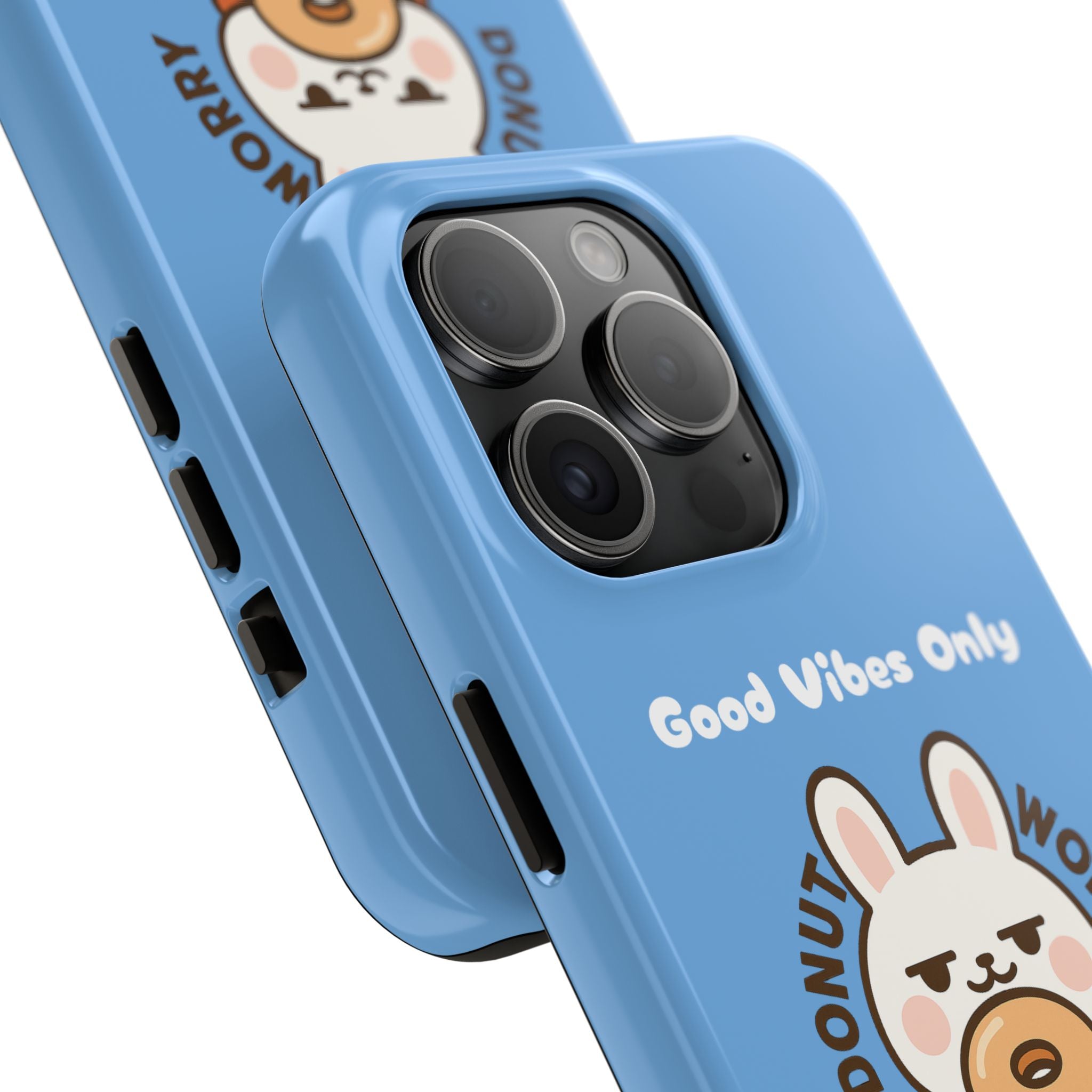 Capymo Family “Donut Worry, Be Soft” Phone Case – Cute Bunny & Donut Positive Vibes Cover