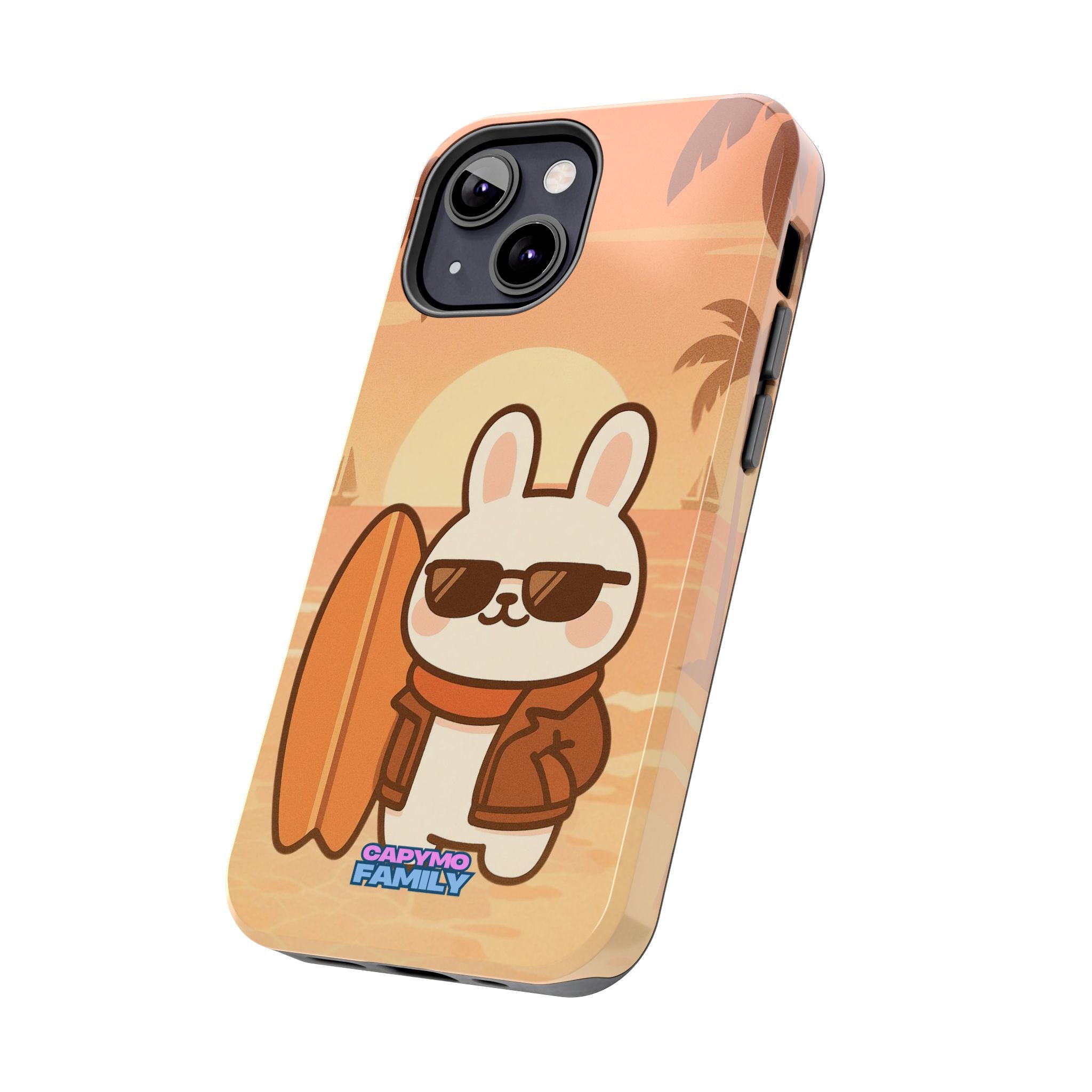 Capymo Family Sunset Surf Bunny Phone Case – Tropical Beach Skateboard Bunny "Toto" Phone Case