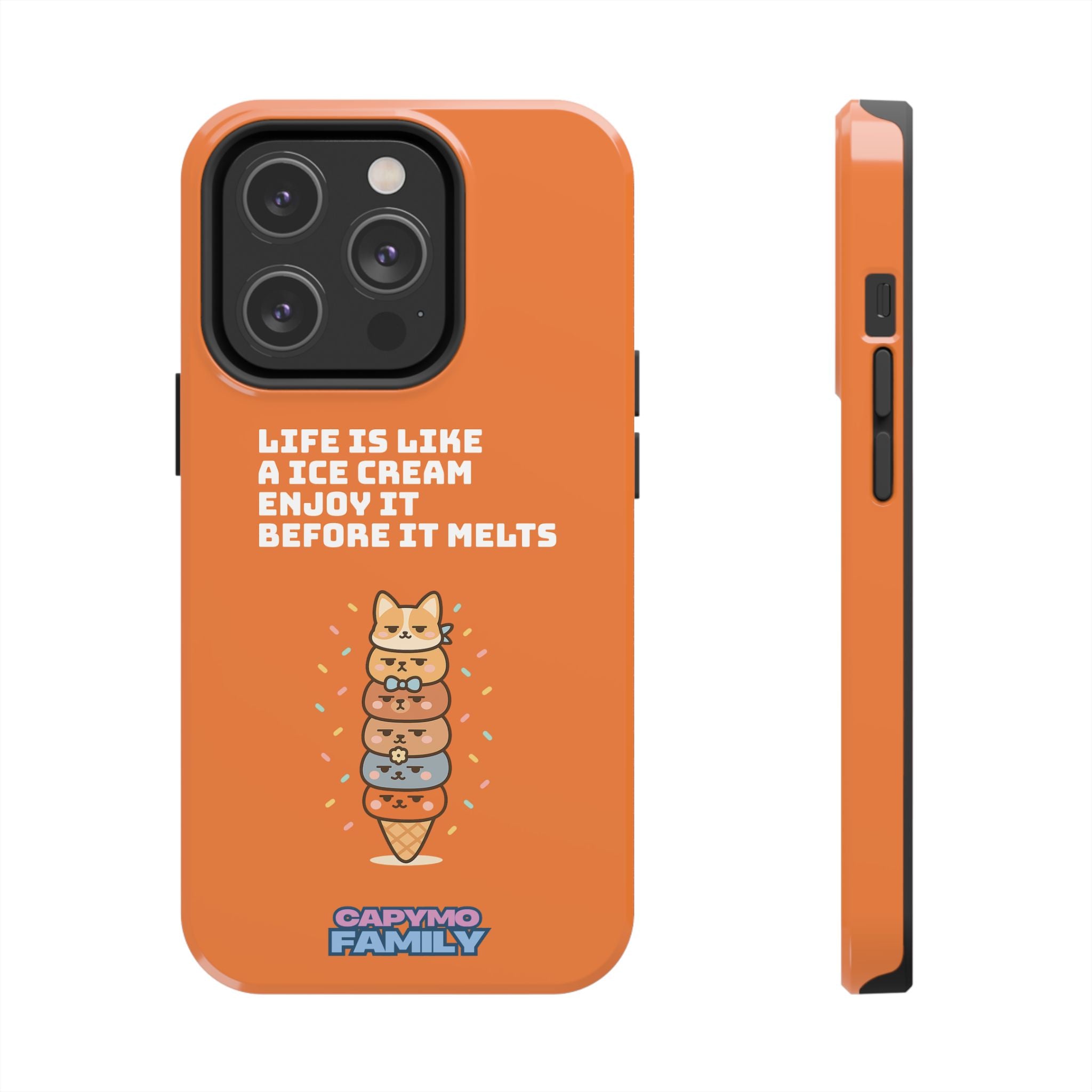 Capymo Family Ice Cream Cat Quote Phone Case – Cute Orange iPhone Cover with Motivational Saying