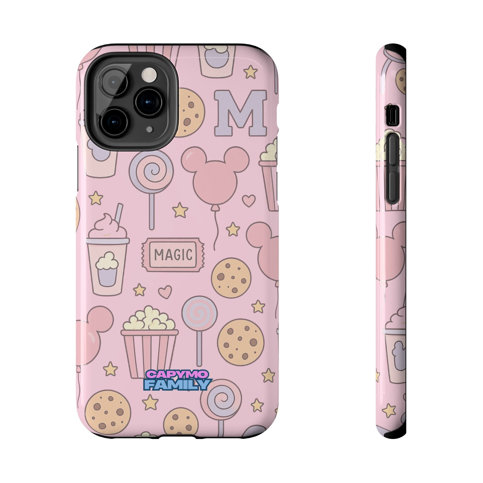 Capymo Family Kawaii Magic Snack Phone Case – Pastel Candy, Popcorn & Cookie Pattern Cover
