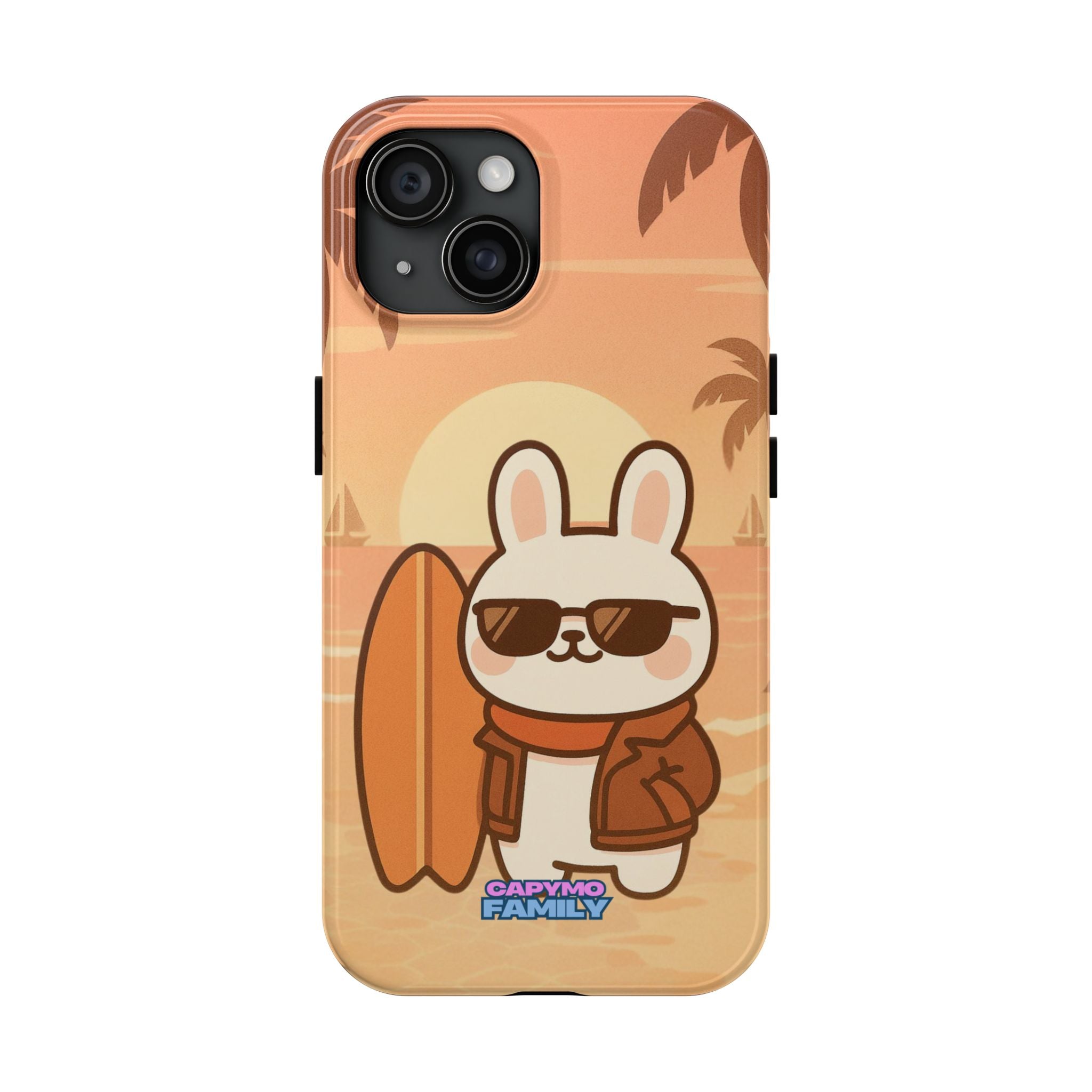 Capymo Family Sunset Surf Bunny Phone Case – Tropical Beach Skateboard Bunny "Toto" Phone Case