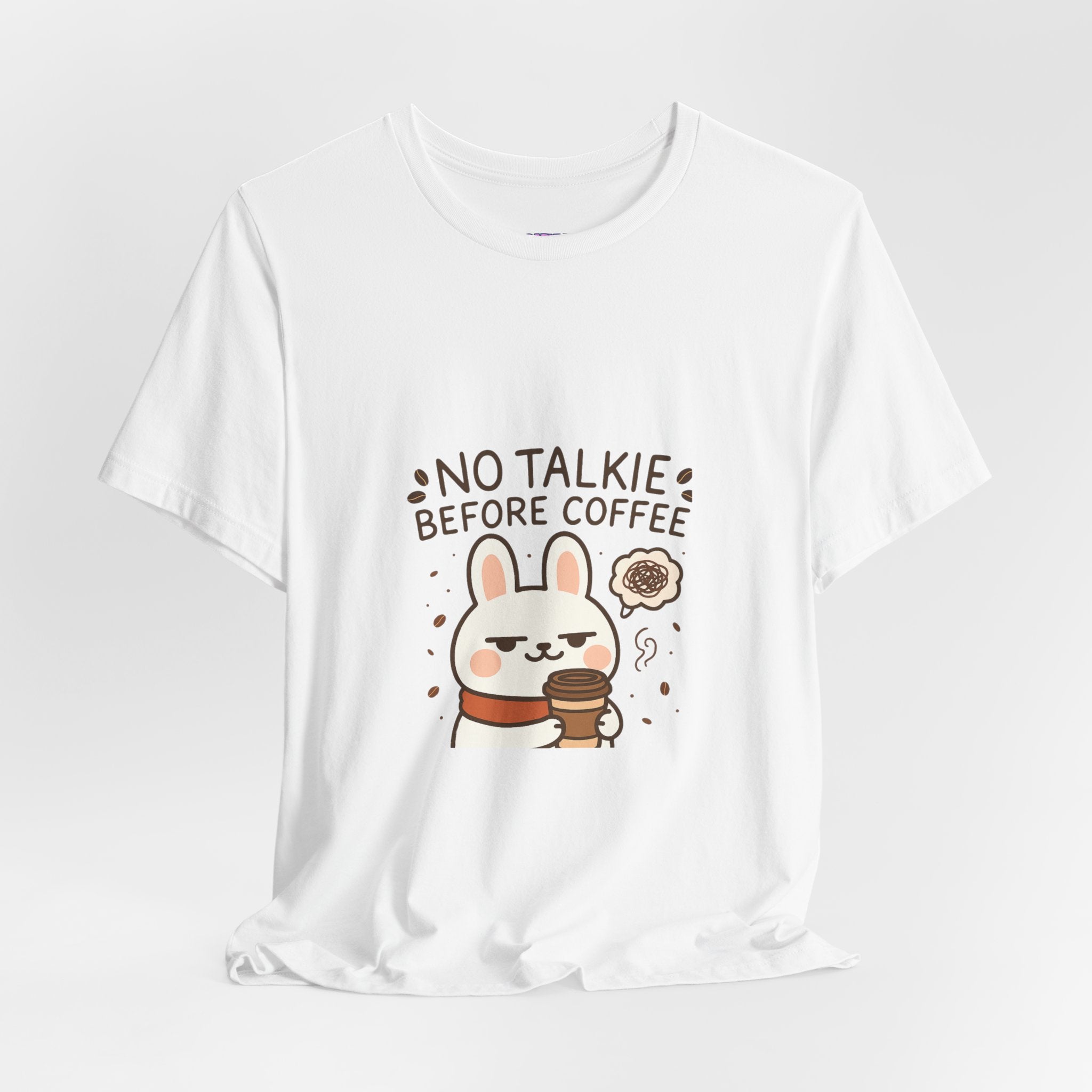 Capymo Family Kawaii Bunny Soft Cotton T-Shirt – "No Talkie Before Coffee" "Toto" The Bunny Cute Tee (Unisex)