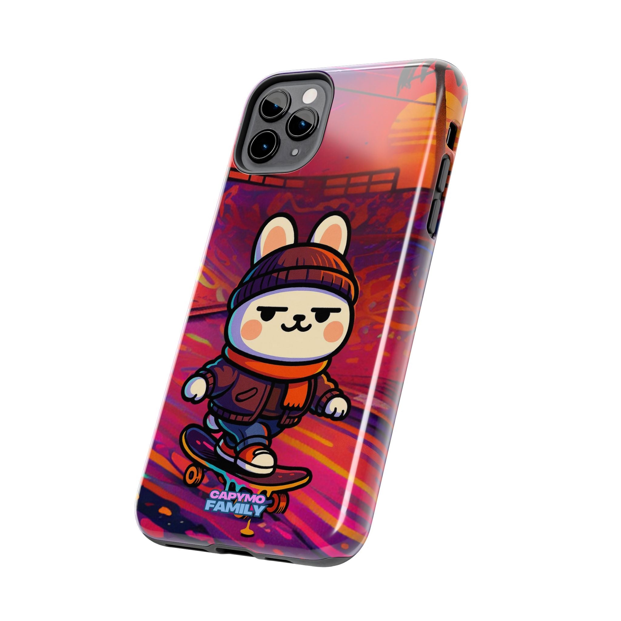 Capymo Family Sunset Skate Bunny Phone Case – Vibrant Skatepark Bunny "Toto" Phone Case