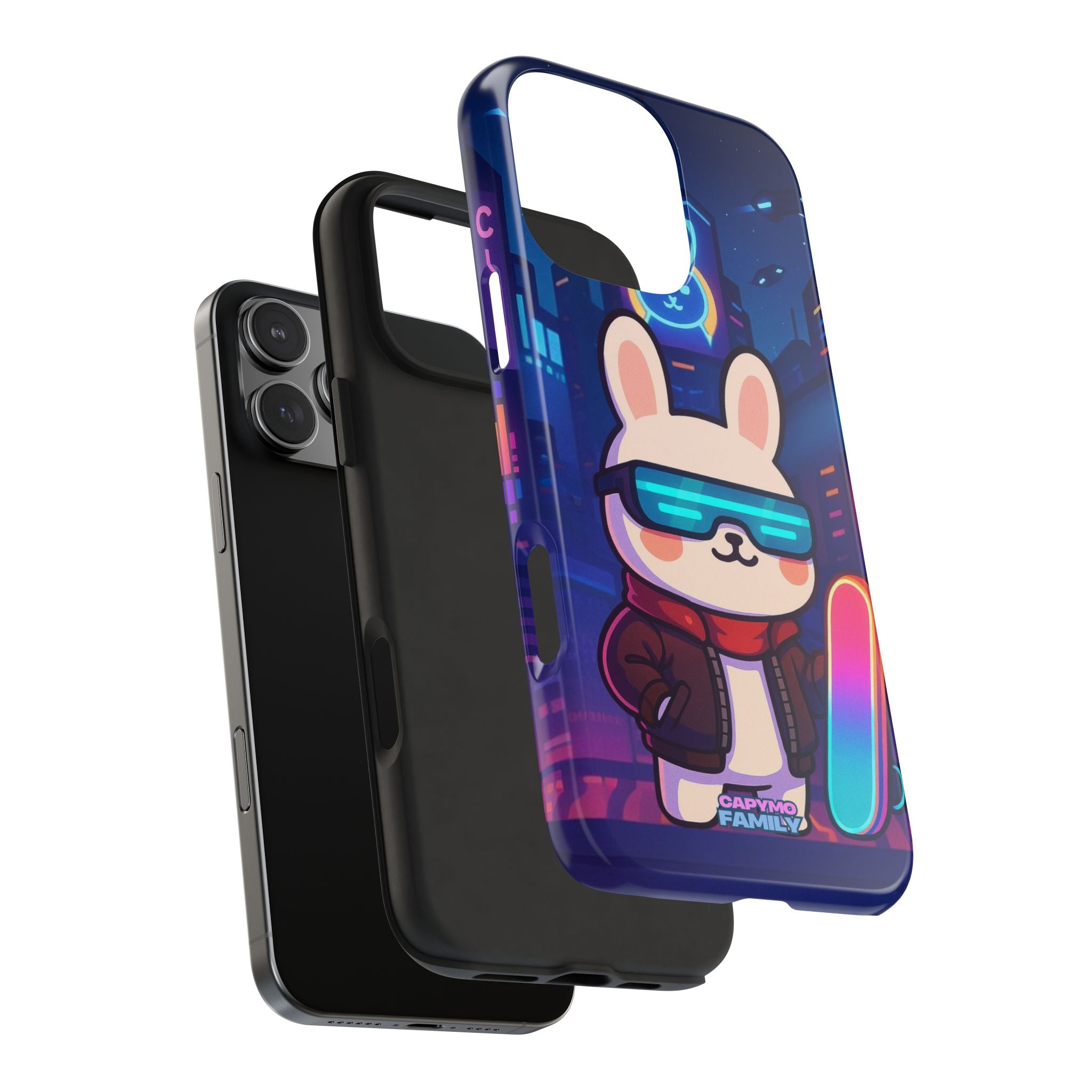 Capymo Family Cute Cartoon Bunny Tough Phone Case –Cyberpunk Bunny "Toto" Phone Case