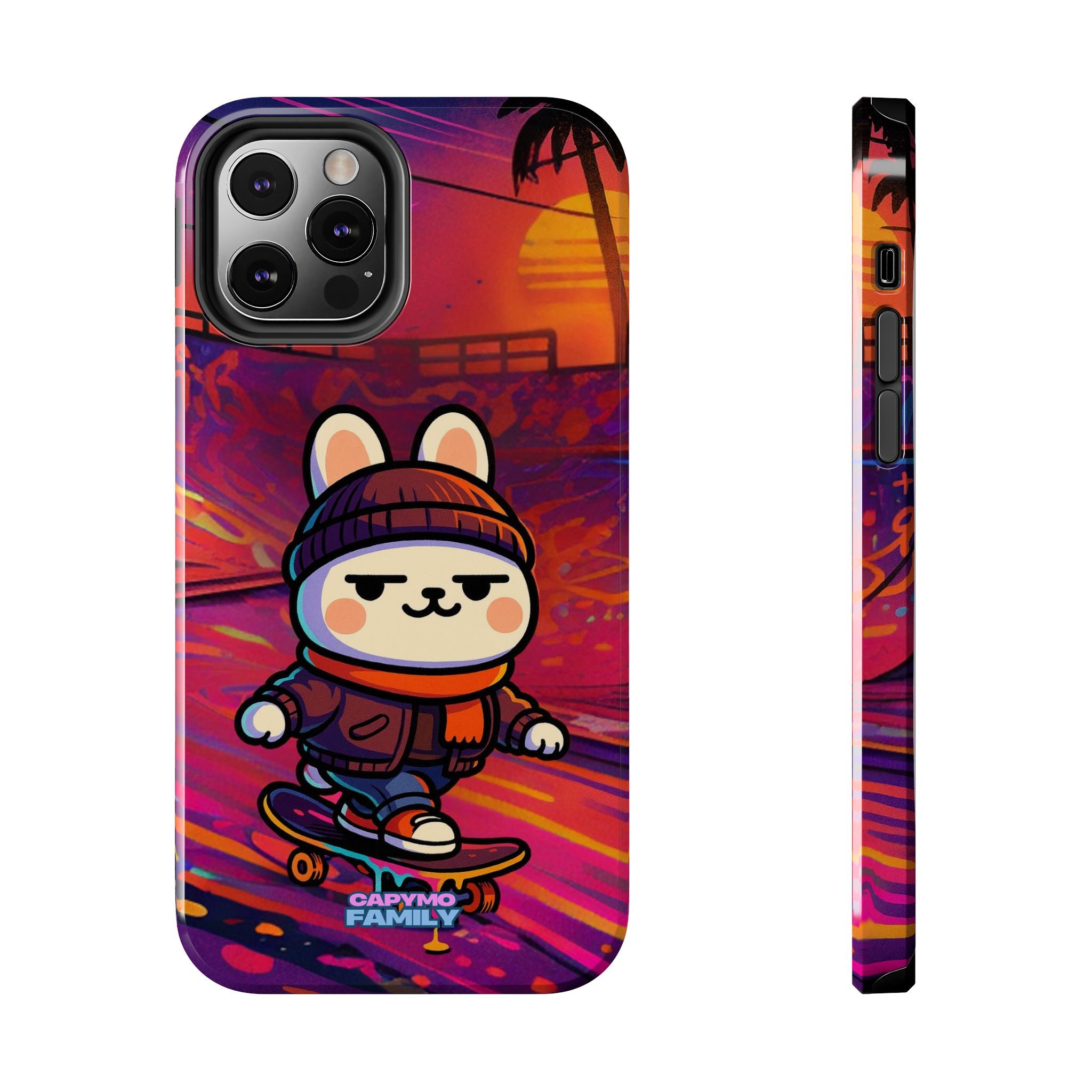 Capymo Family Sunset Skate Bunny Phone Case – Vibrant Skatepark Bunny "Toto" Phone Case