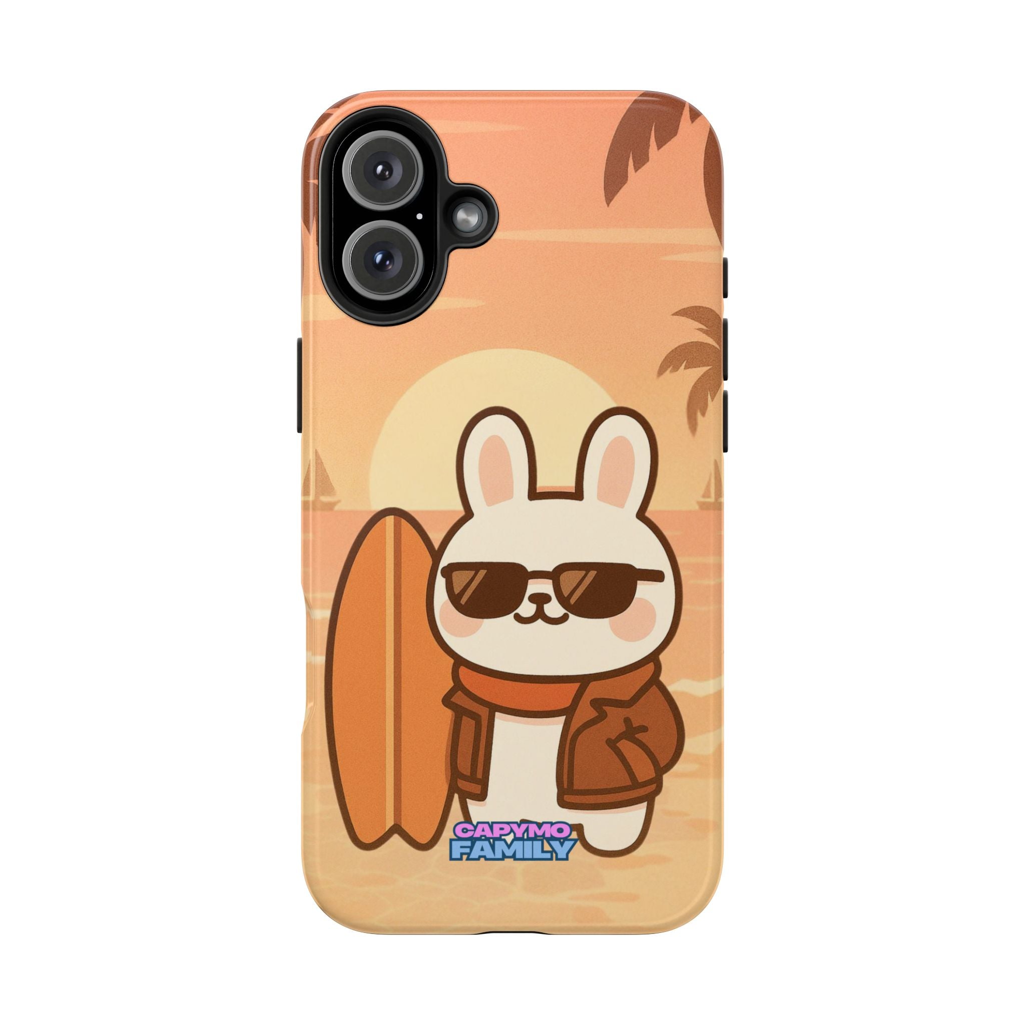 Capymo Family Sunset Surf Bunny Phone Case – Tropical Beach Skateboard Bunny "Toto" Phone Case