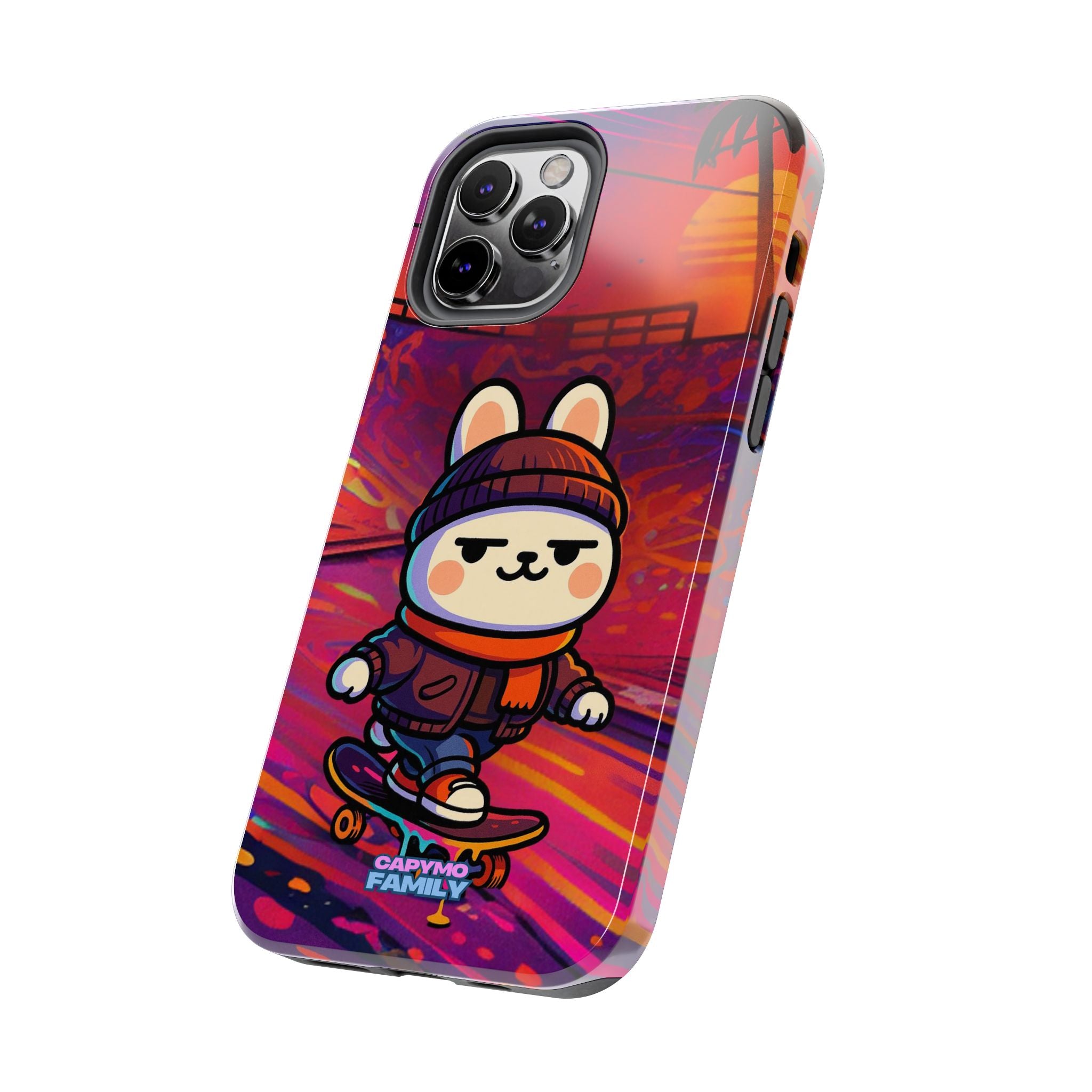 Capymo Family Sunset Skate Bunny Phone Case – Vibrant Skatepark Bunny "Toto" Phone Case