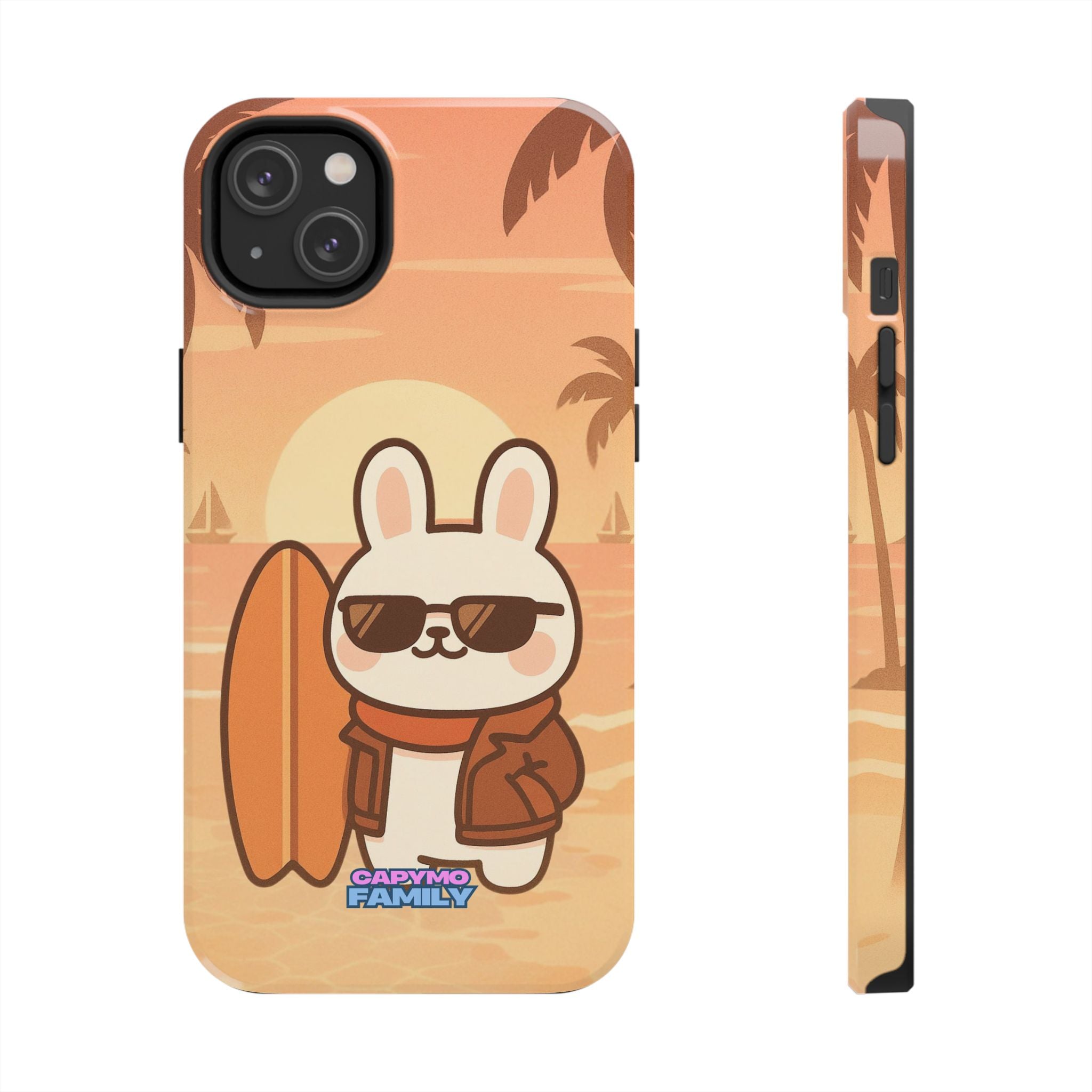 Capymo Family Sunset Surf Bunny Phone Case – Tropical Beach Skateboard Bunny "Toto" Phone Case